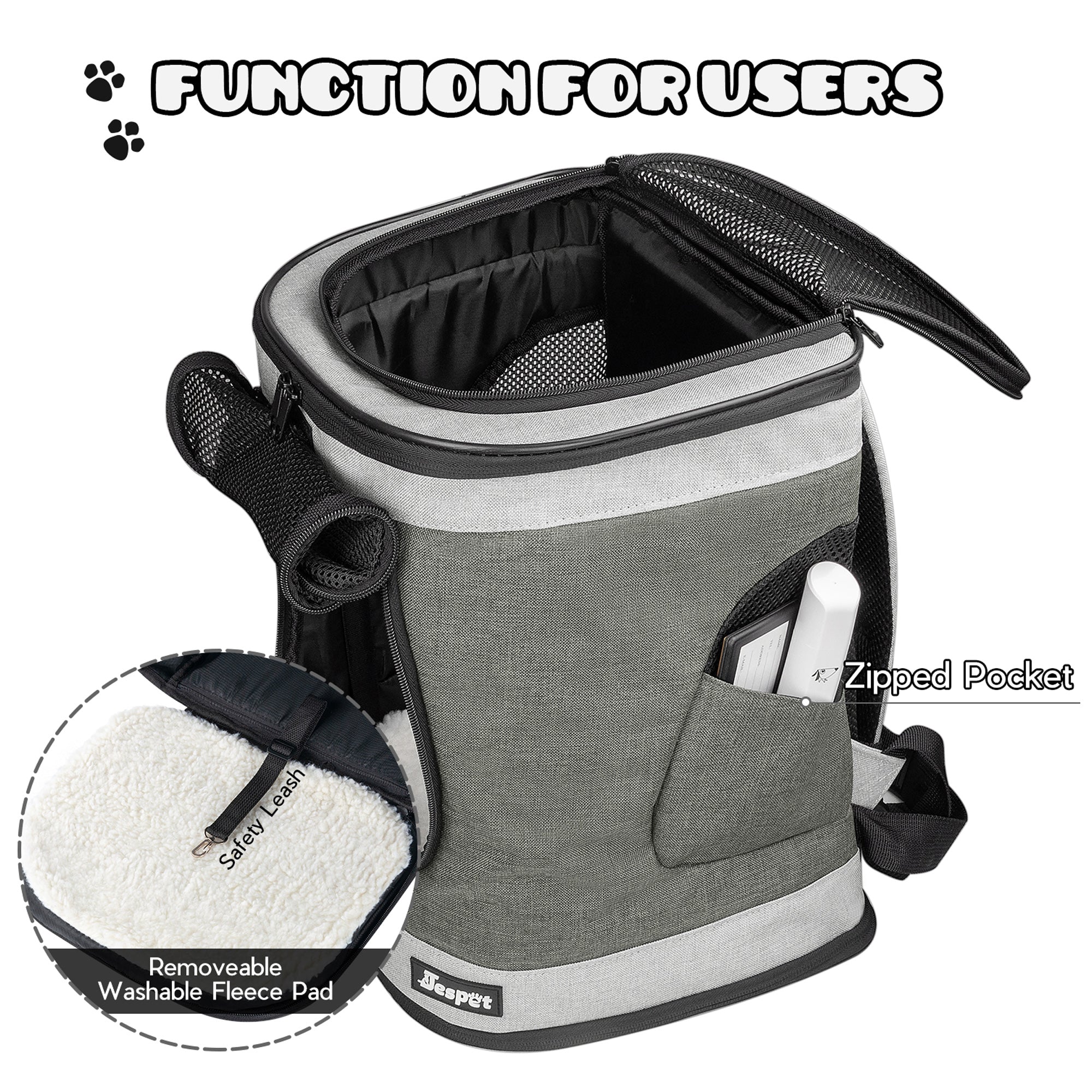 GOOPAWS Pet Soft Backpack Carrier for Small Dog Cat, Smoke Grey, 13'' - Image 7