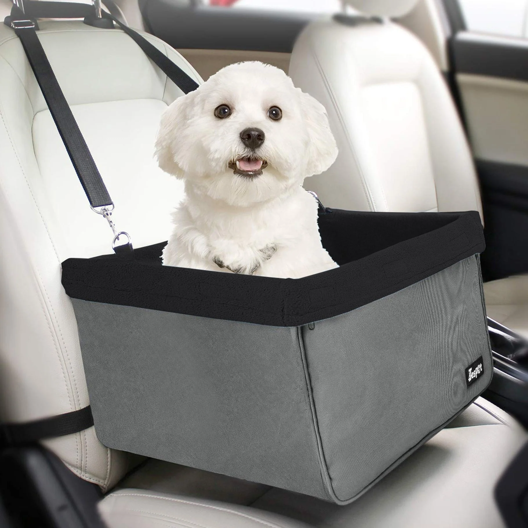 Jespet Car Travel Dog Booster Seat & Seat belt, Grey/Black