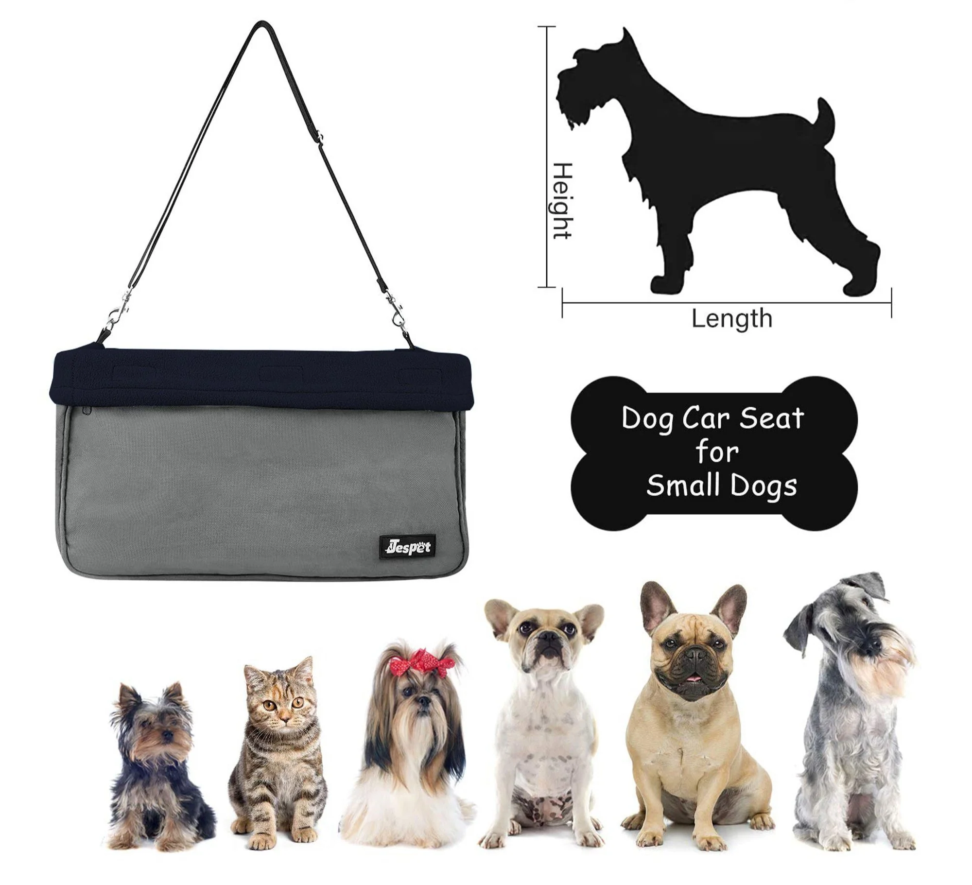 Jespet Car Travel Dog Booster Seat & Seat belt, Grey/Black - Image 6