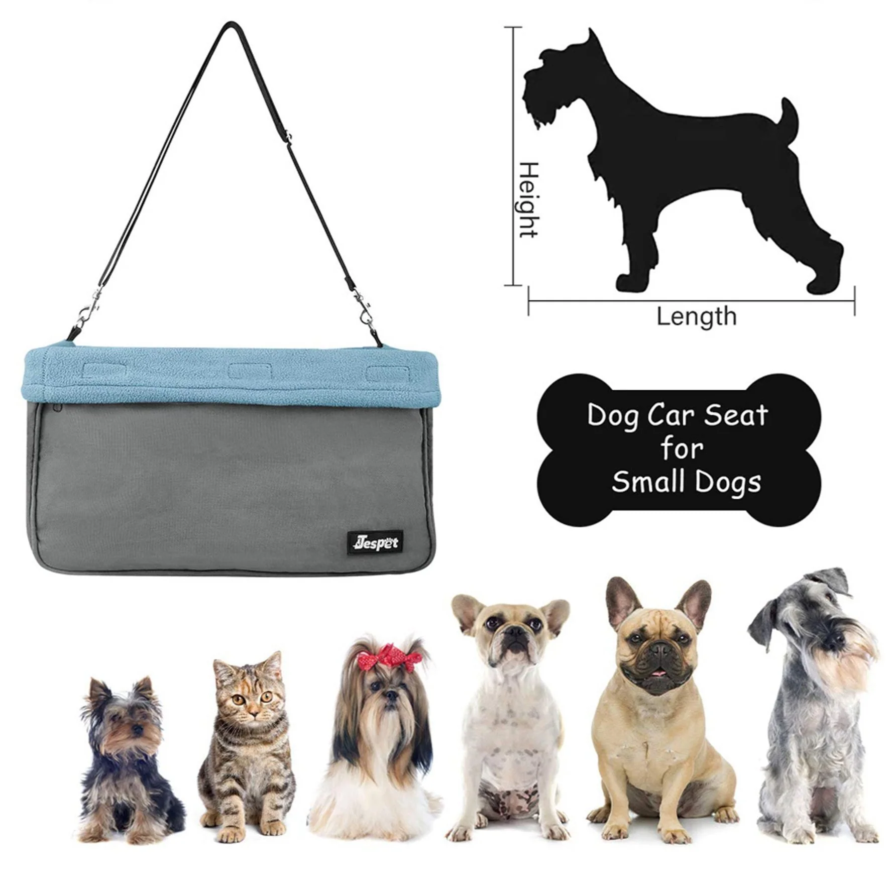 Jespet Car Travel Dog Booster Seat & Seat Belt, Gray/ Blue - Image 6