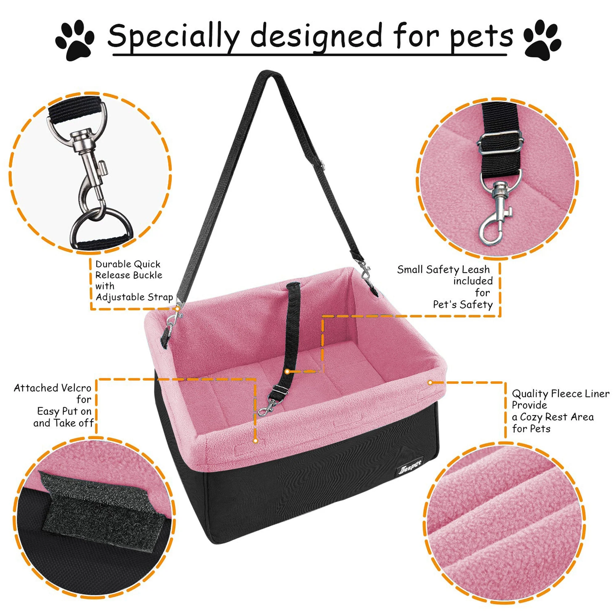 GOOPAWS Portable Pet Safety Booster Dog Car Seat With Seat Belt, Pink - Image 3