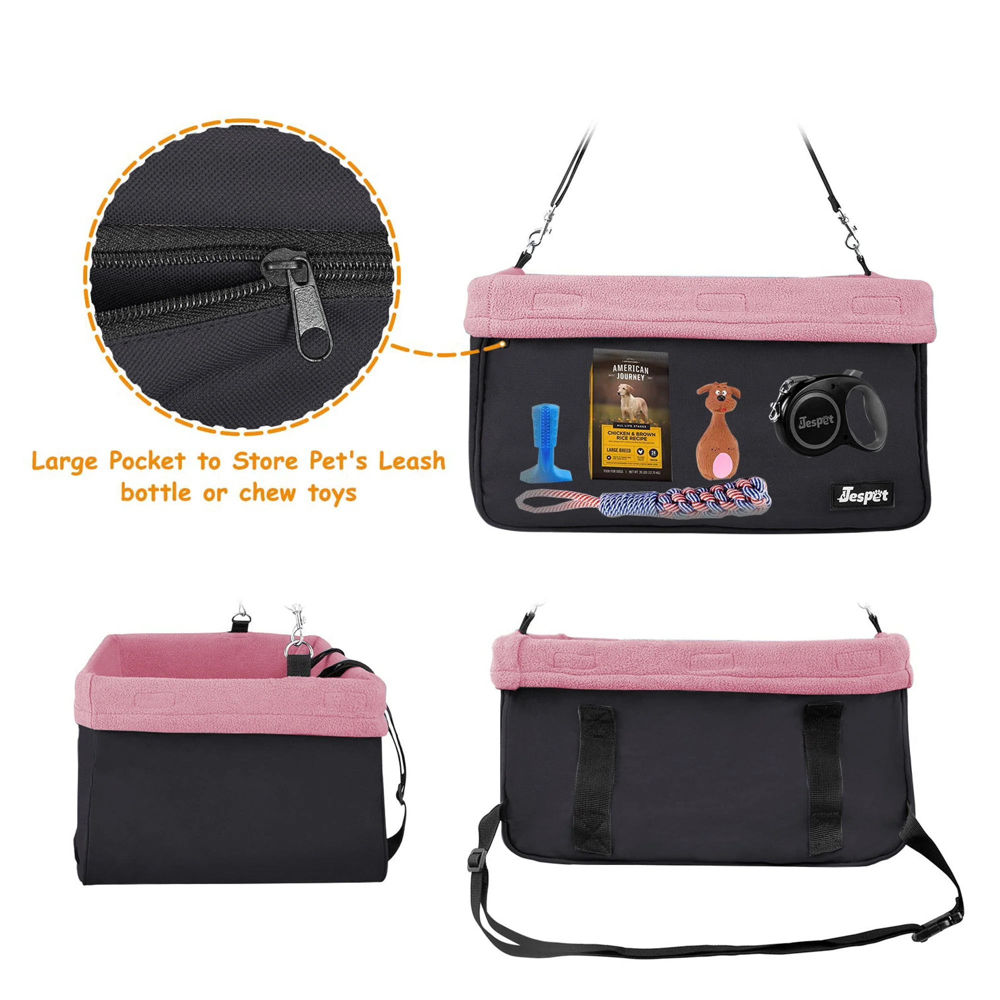 GOOPAWS Portable Pet Safety Booster Dog Car Seat With Seat Belt, Pink - Image 4