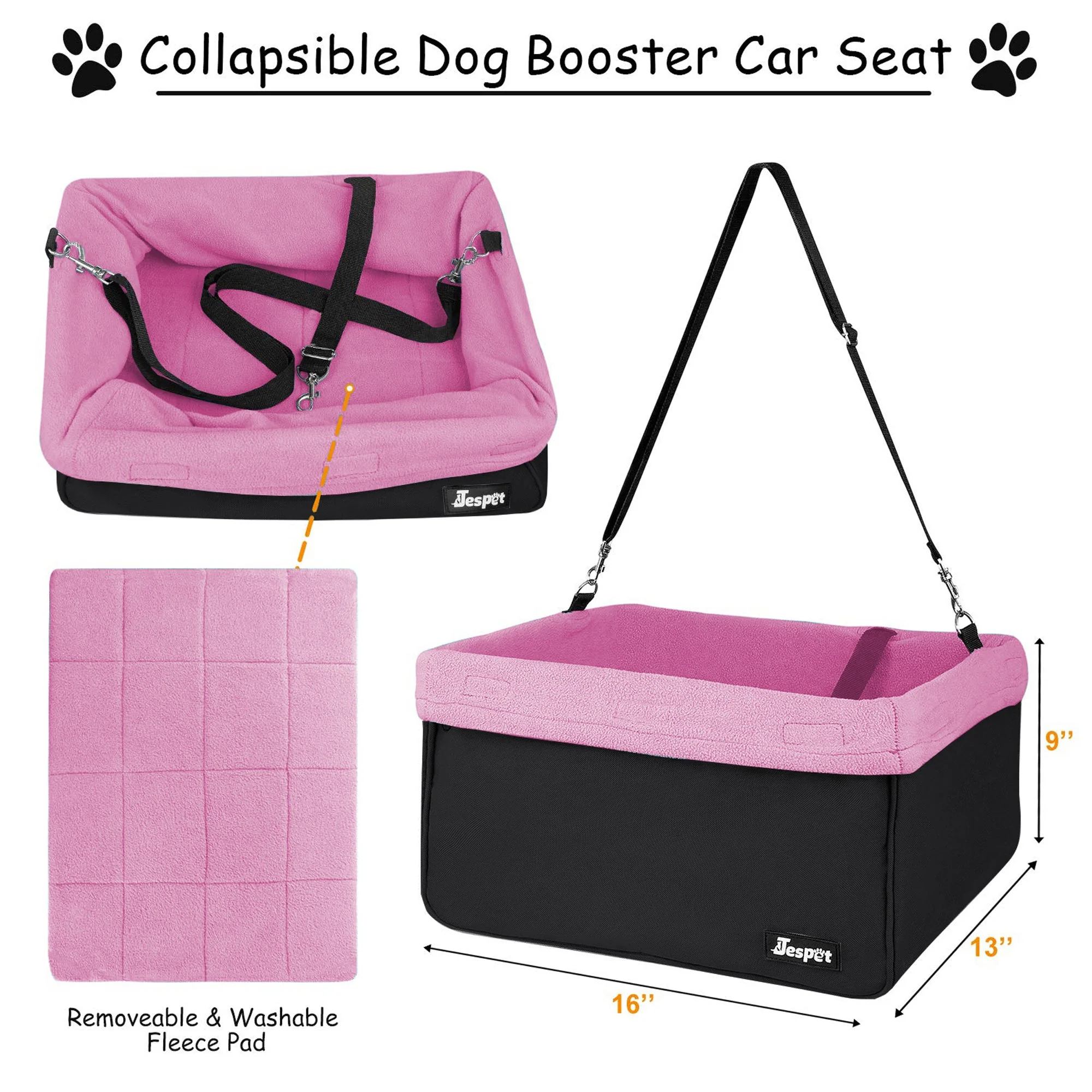 GOOPAWS Portable Pet Safety Booster Dog Car Seat With Seat Belt, Pink - Image 5