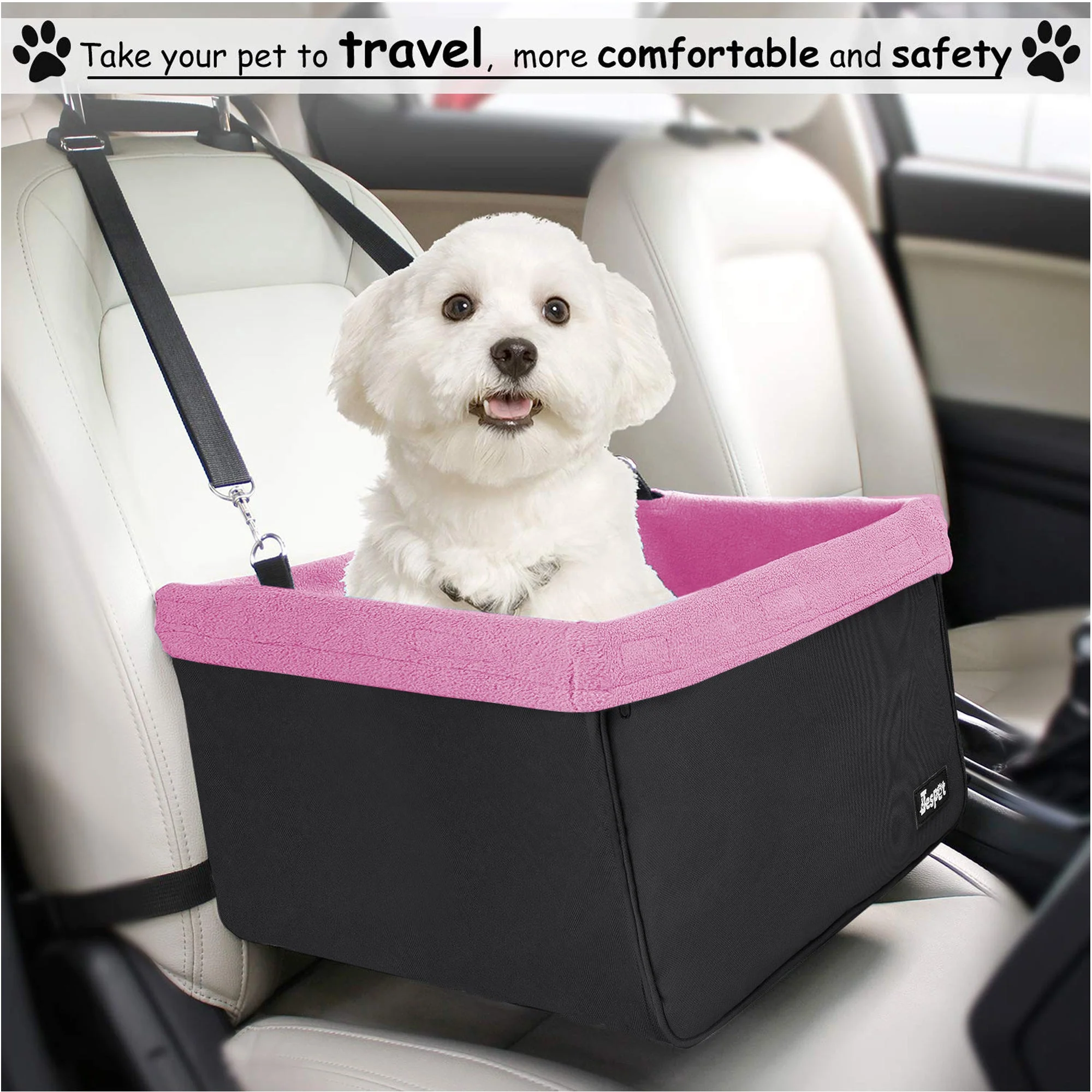 GOOPAWS Portable Pet Safety Booster Dog Car Seat With Seat Belt, Pink - Image 6