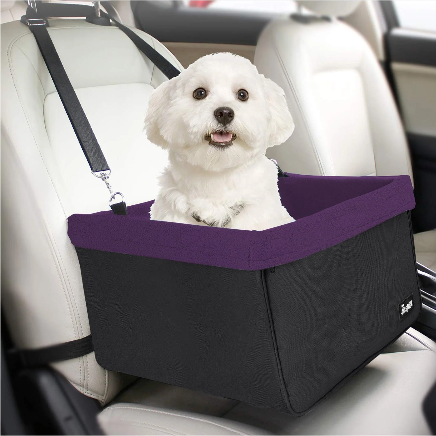 GOOPAWS Portable Safety Booster Dog Car Seat With Seat Belt, Purple