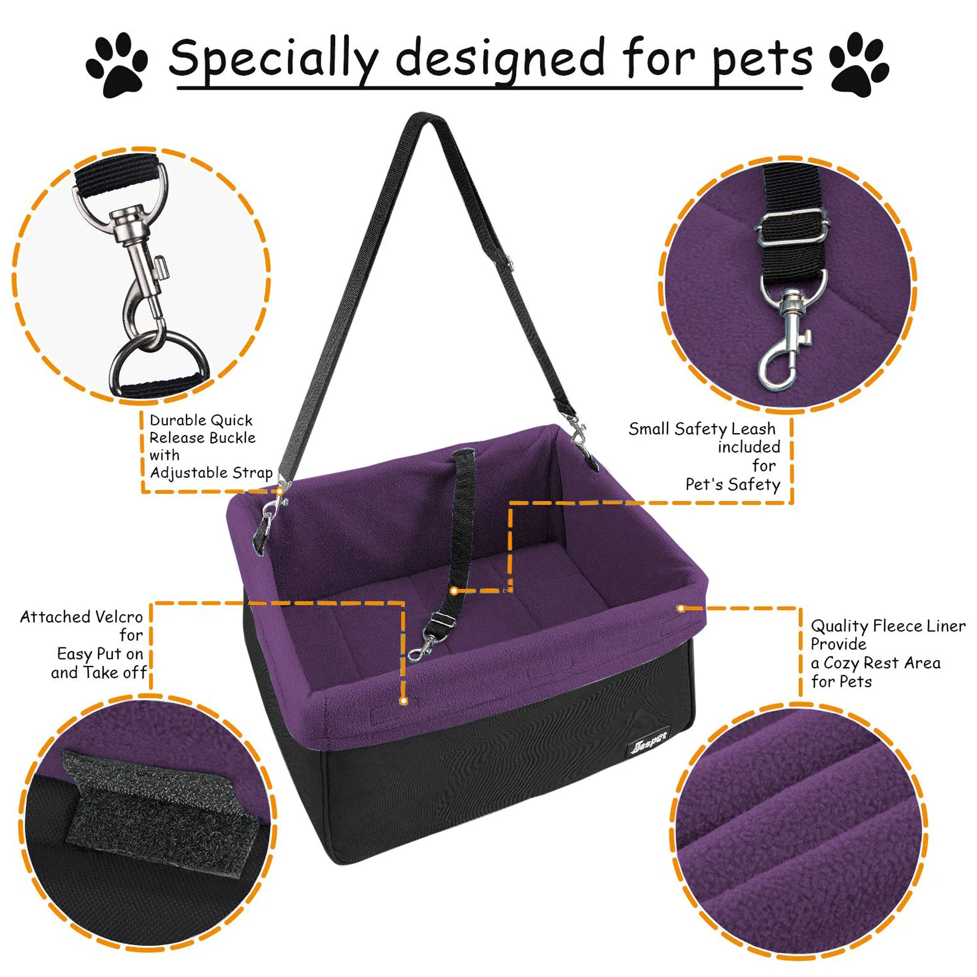 GOOPAWS Portable Safety Booster Dog Car Seat With Seat Belt, Purple - Image 4