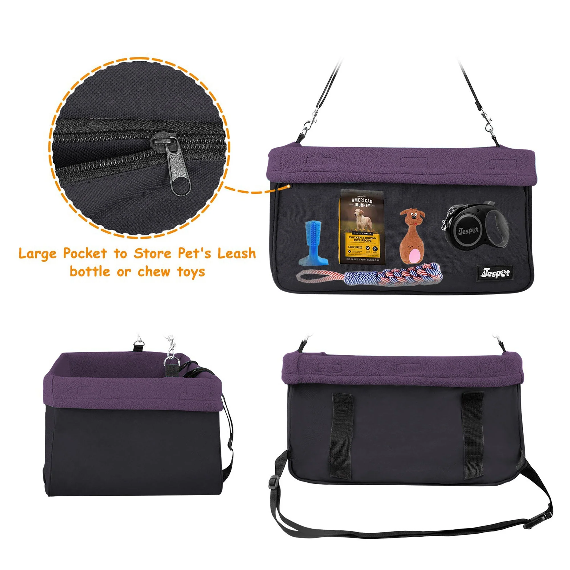 GOOPAWS Portable Safety Booster Dog Car Seat With Seat Belt, Purple - Image 5