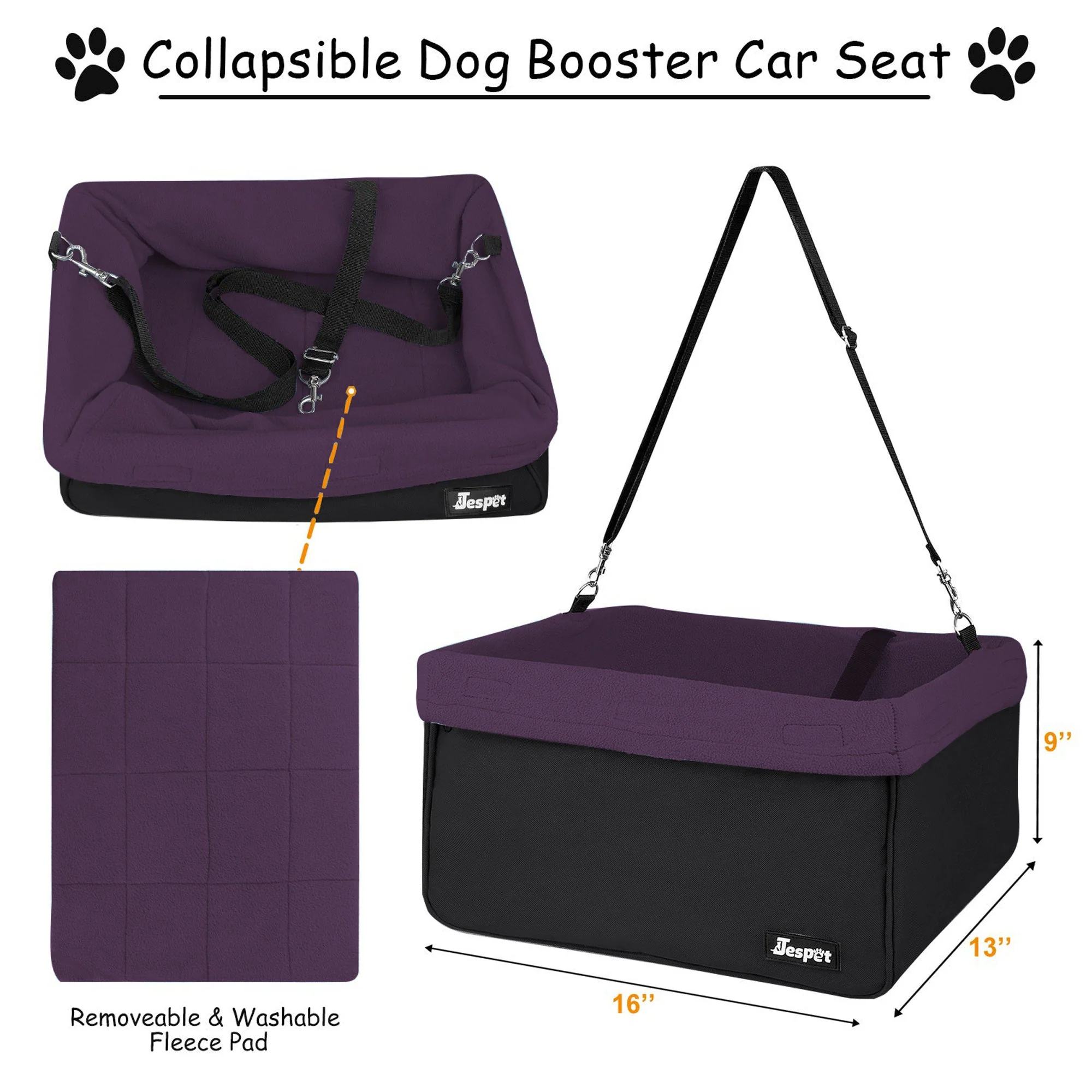 GOOPAWS Portable Safety Booster Dog Car Seat With Seat Belt, Purple - Image 6