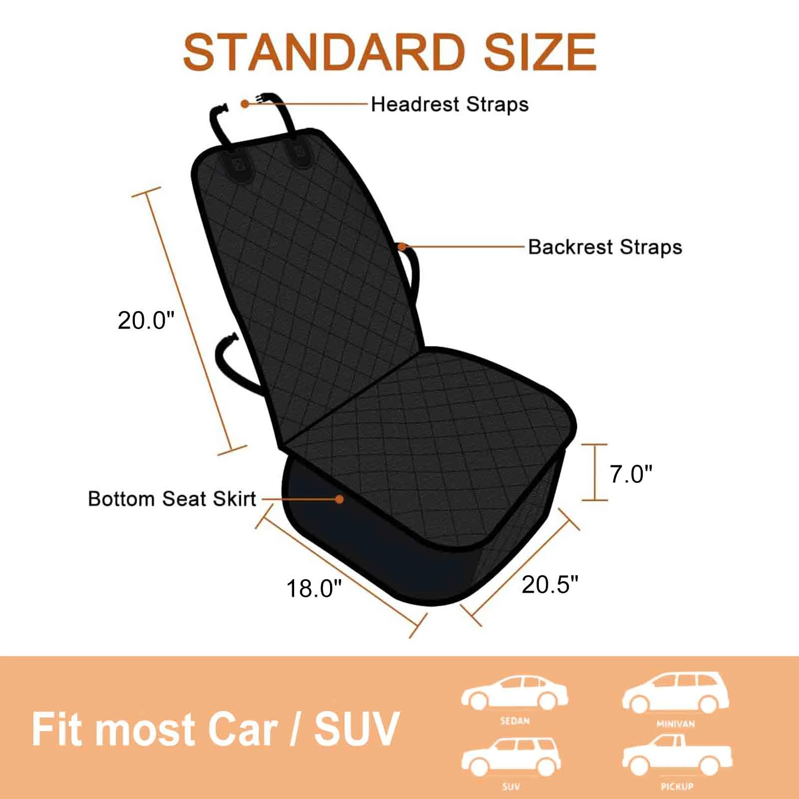GOOPAWS Quilted Scratchproof Dog Front Car Seat Cover, Black, 40"L - Image 4