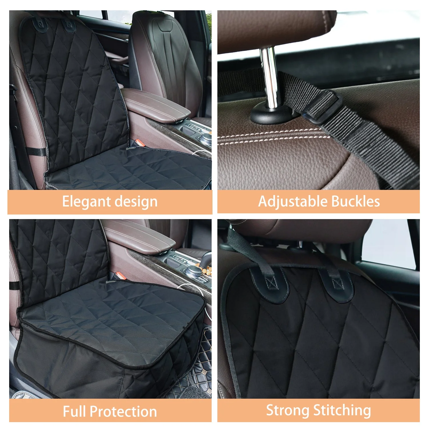 GOOPAWS Quilted Scratchproof Dog Front Car Seat Cover, Black, 40"L - Image 5