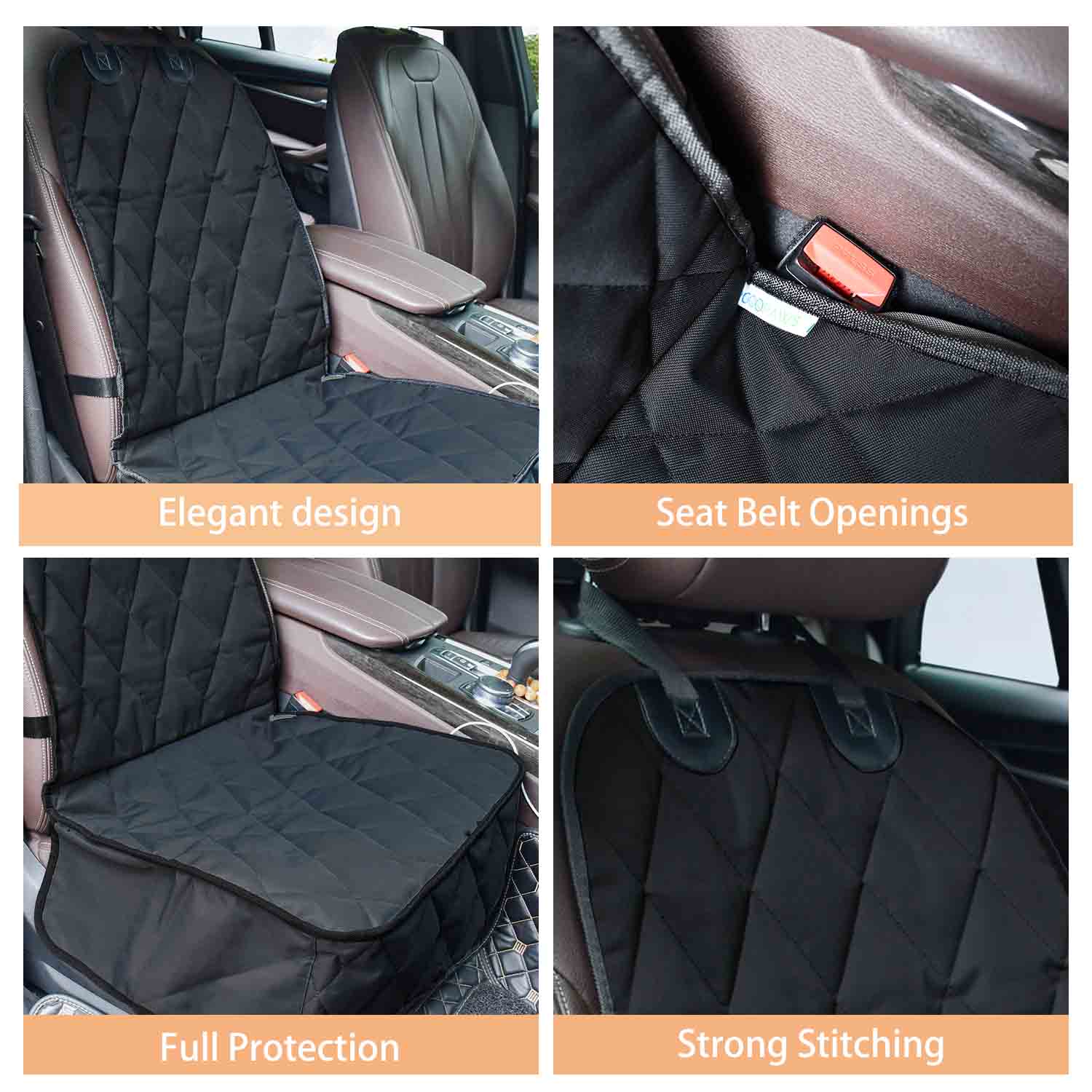 GOOPAWS Quilted Scratchproof Dog Front Car Seat Cover, Black, 40"L - Image 6