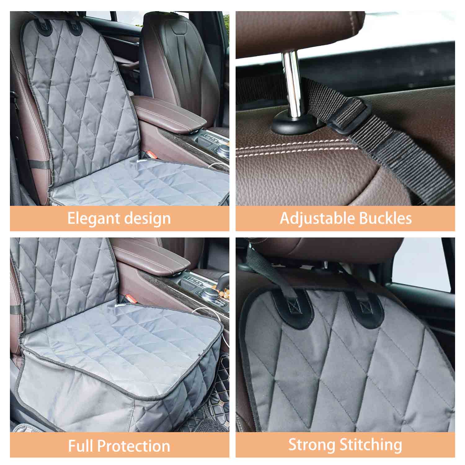 GOOPAWS Quilted Scratchproof Dog Front Car Seat Cover, Grey, 40''L - Image 5