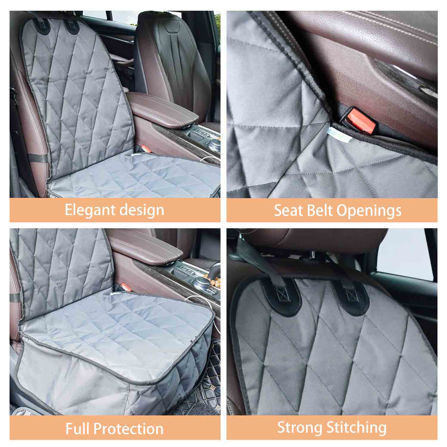 GOOPAWS Quilted Scratchproof Dog Front Car Seat Cover, Grey, 40''L - Image 6