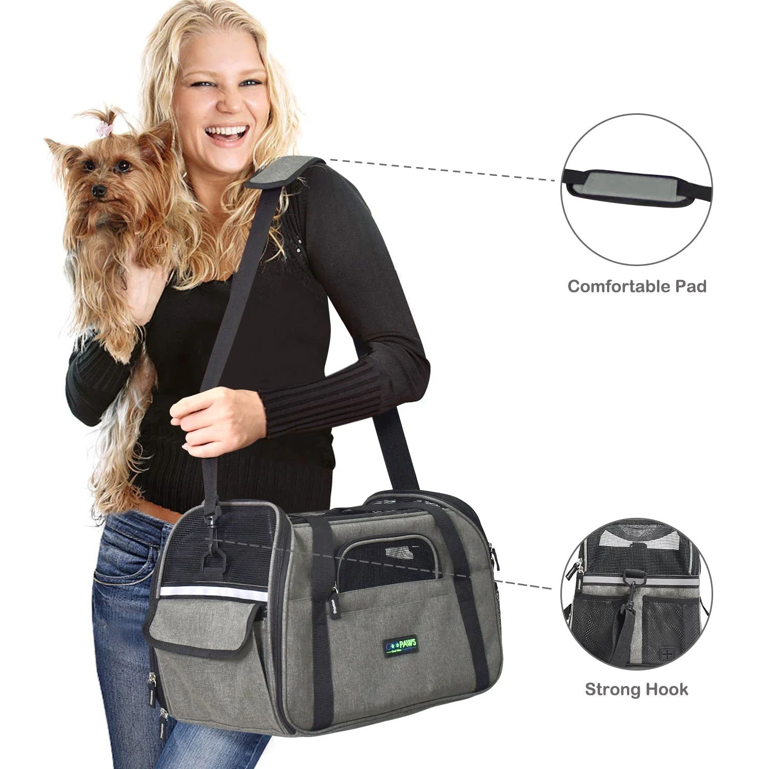 GOOPAWS Soft Sided Pet Carrier Perfect for Travel, Smoke Grey, 17" - Image 3