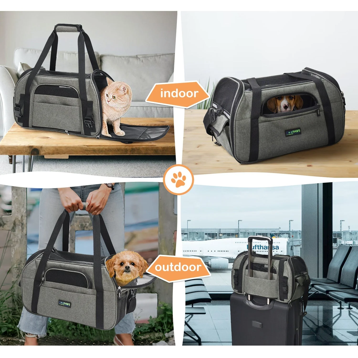 GOOPAWS Soft Sided Pet Carrier Perfect for Travel, Smoke Grey, 17" - Image 7