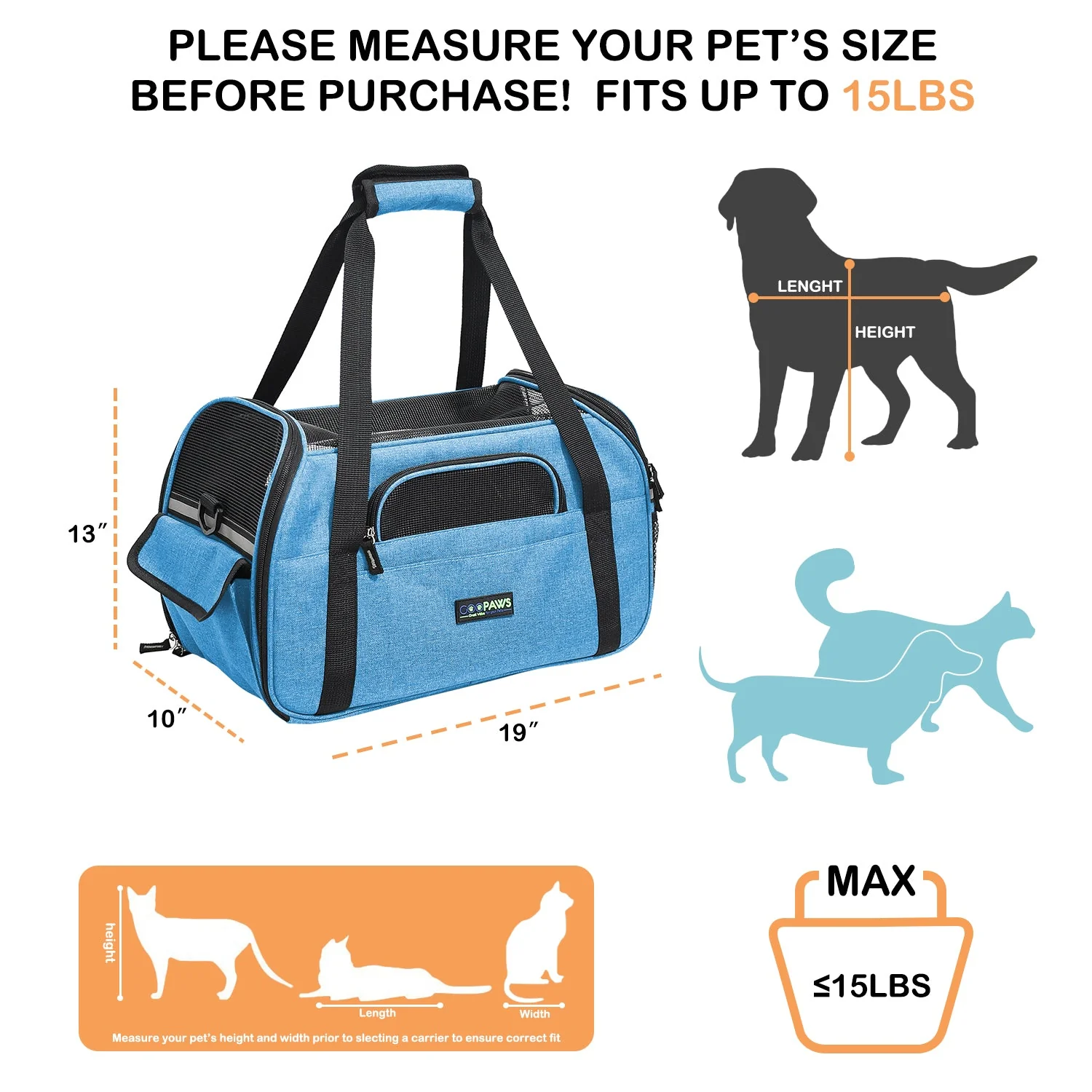 GOOPAWS Soft Sided Pet Cat Carrier Perfect for Travel, Turquoise, 19" - Image 2