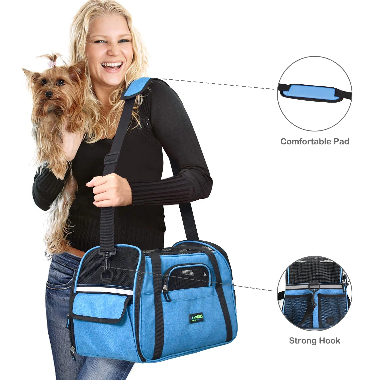 GOOPAWS Soft Sided Pet Cat Carrier Perfect for Travel, Turquoise, 19" - Image 3