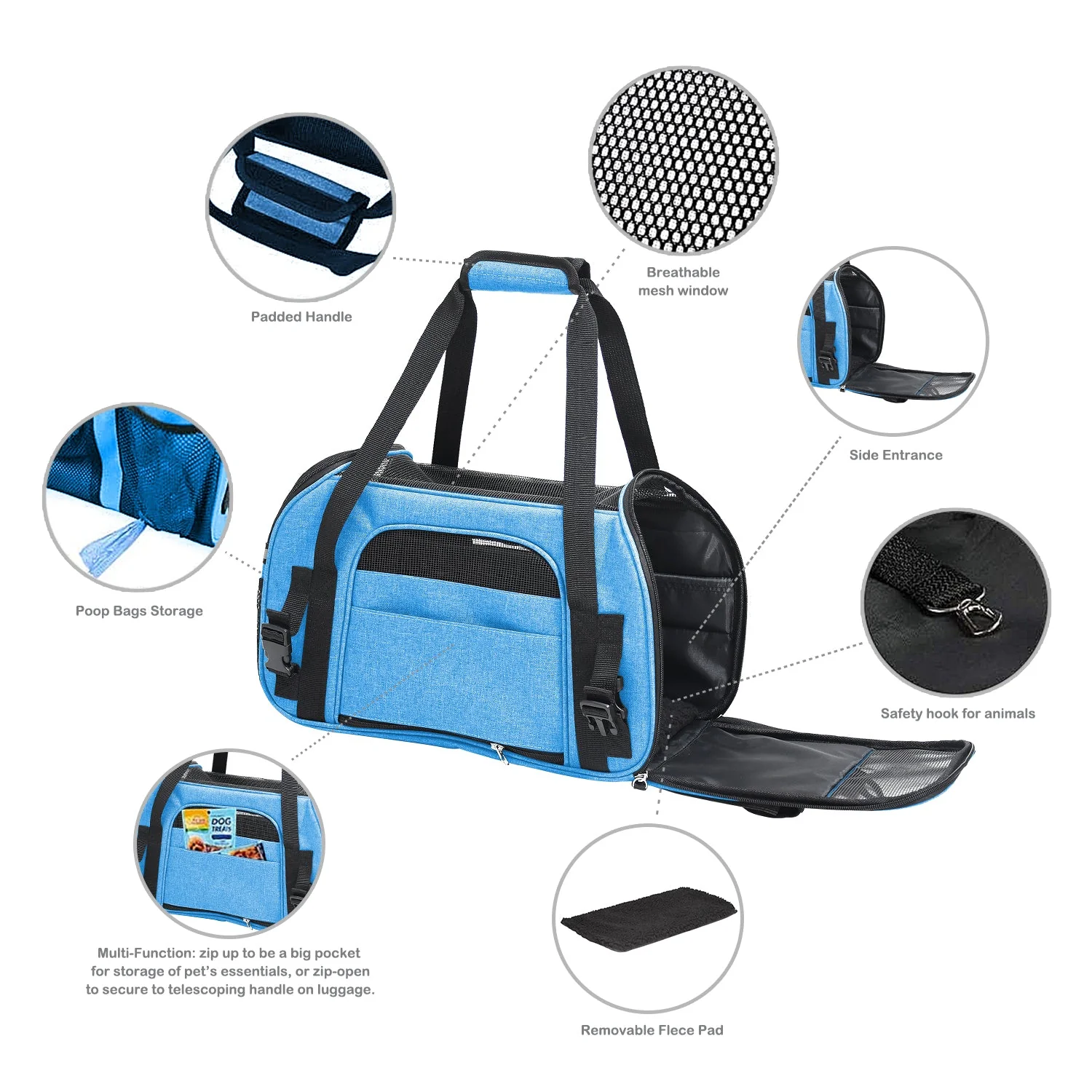 GOOPAWS Soft Sided Pet Cat Carrier Perfect for Travel, Turquoise, 19" - Image 8