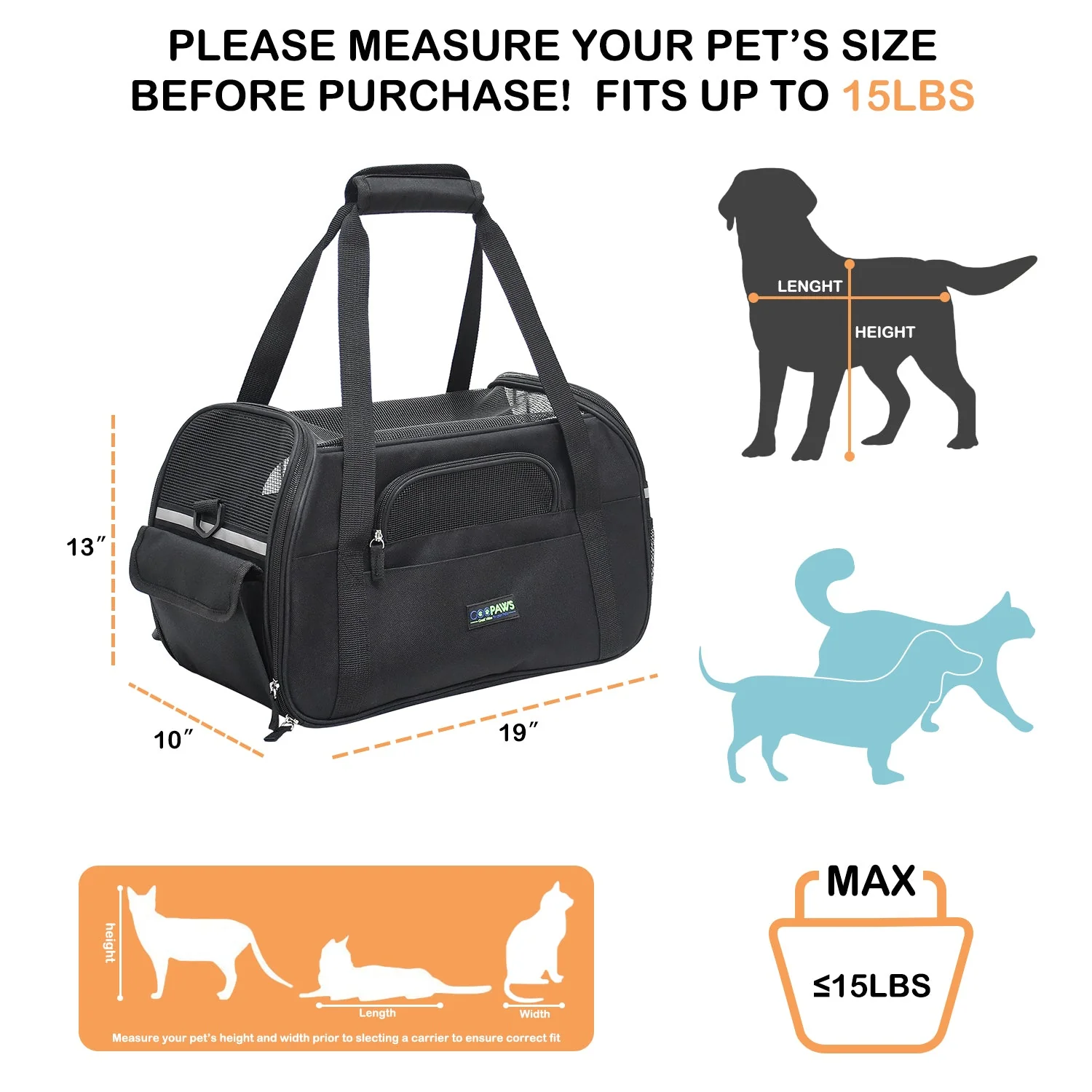 GOOPAWS Soft Sided Small Dog Carrier Comfort for Travel, Black, 19" - Image 3