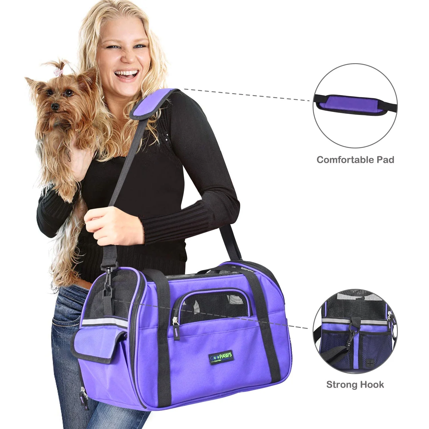 GOOPAWS Soft Sided Small Dog Carrier Comfort for Travel, Purple, 17" - Image 3