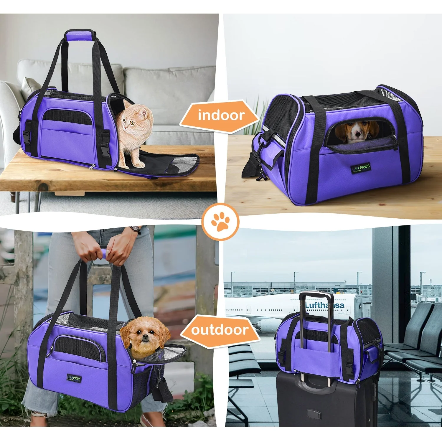 GOOPAWS Soft Sided Small Dog Carrier Comfort for Travel, Purple, 17" - Image 7