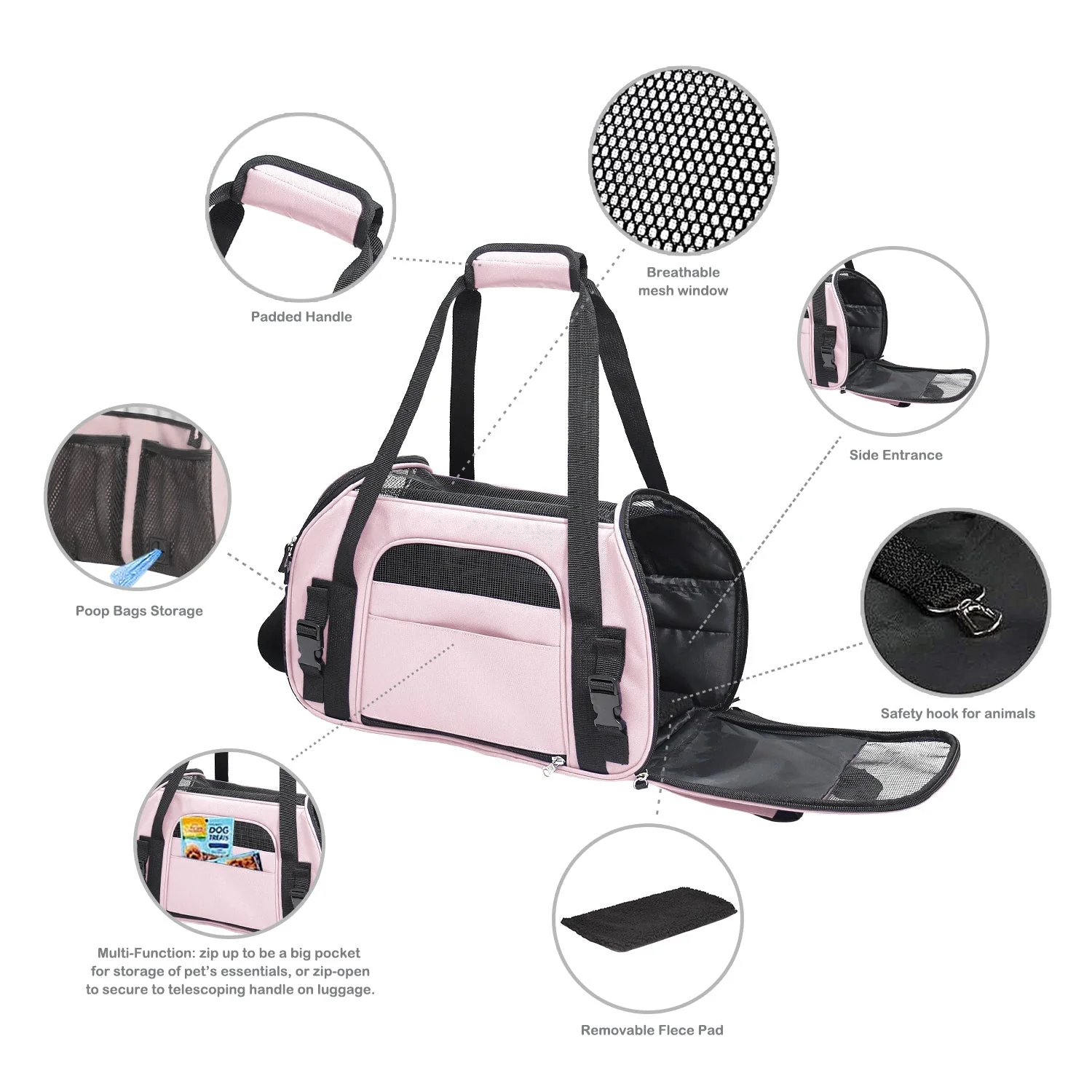 GOOPAWS Soft Sided Small Dog Carriers Comfort for Travel, Pink, 17" - Image 5