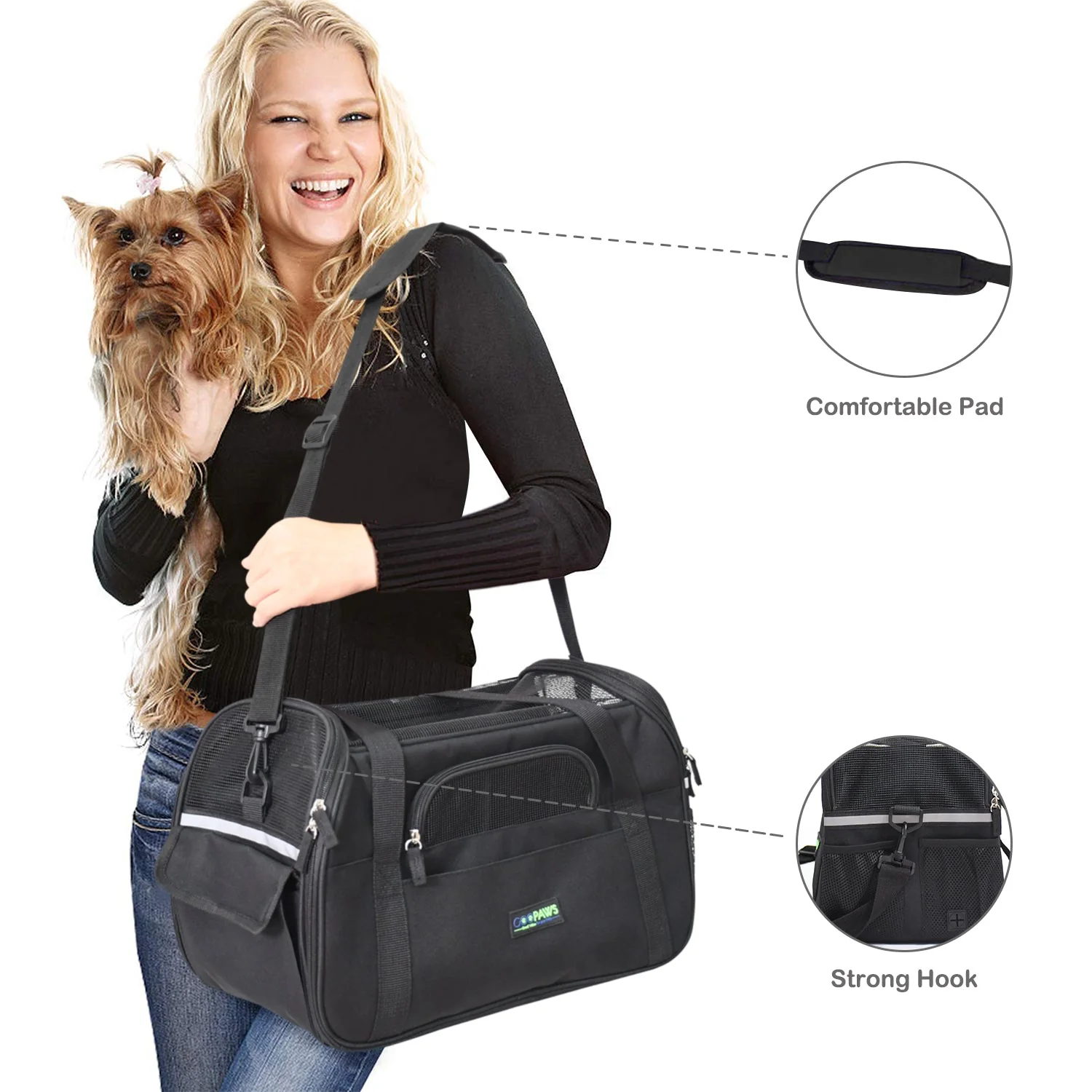 GOOPAWS Soft Sided Small Pet Carrier Comfort for Travel, Black, 17" - Image 3