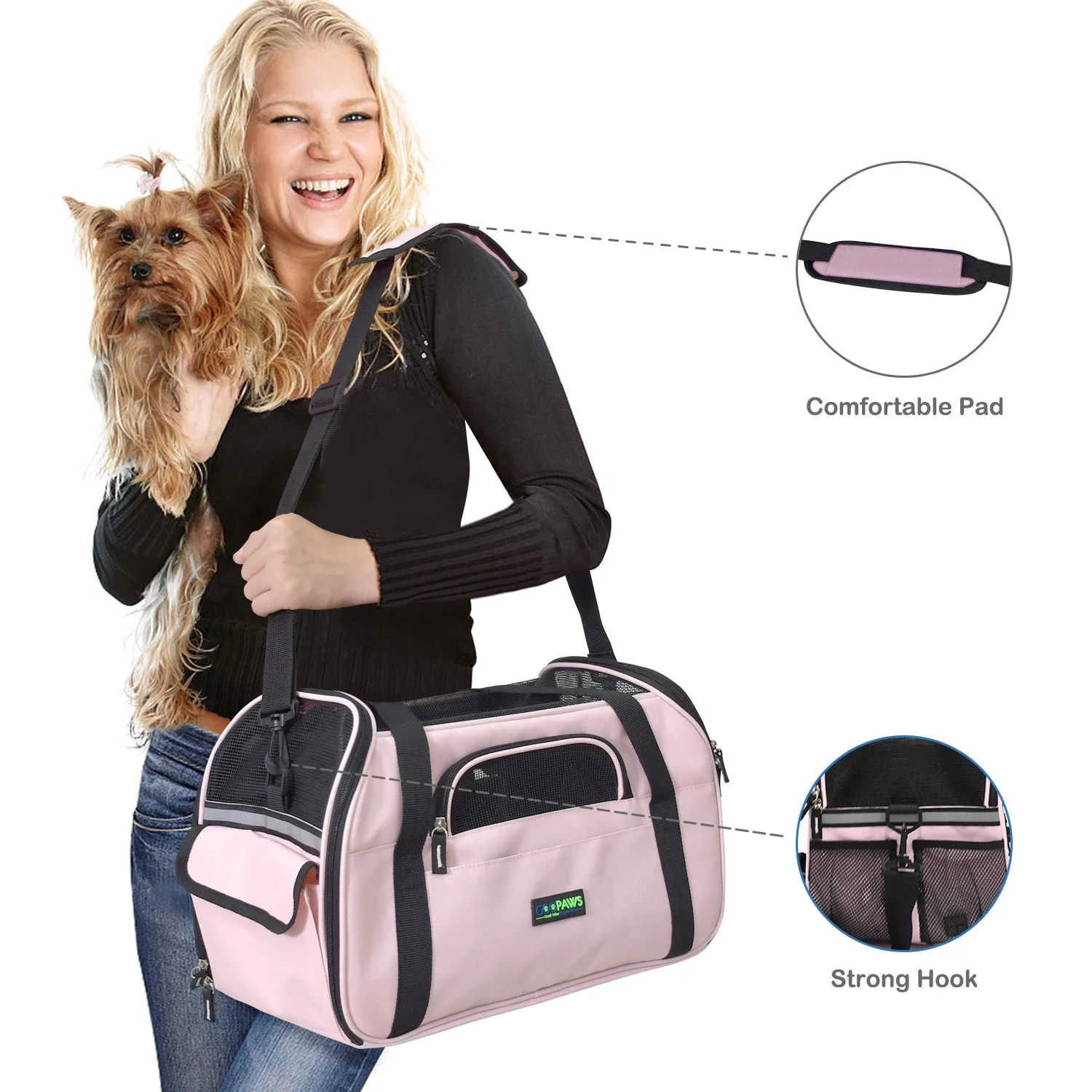 GOOPAWS Soft Sided Small Pet Carrier Comfort for Travel, Pink, 19" - Image 4