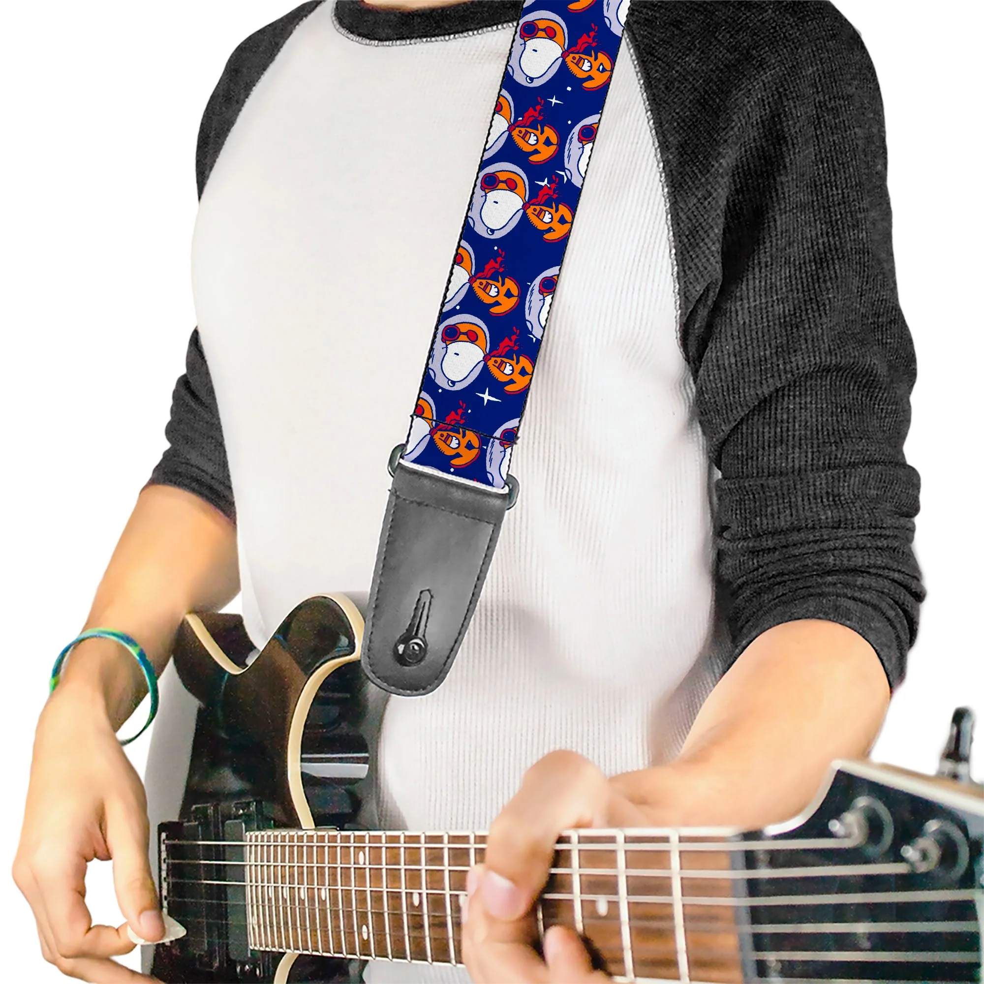 Guitar Strap - Peanuts Astronaut Snoopy Walking Pose Scattered Blue/Orange - Image 2