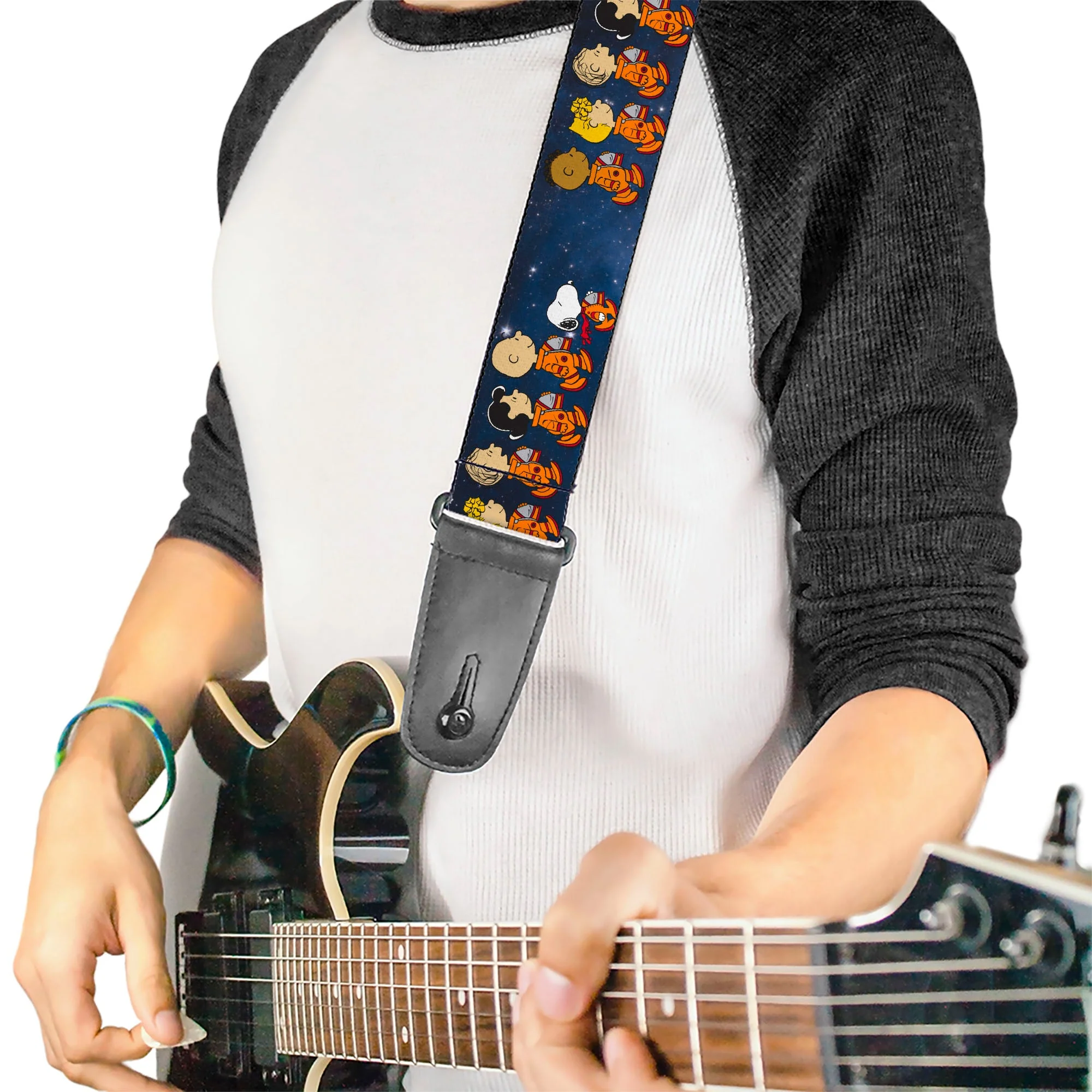 Guitar Strap - Peanuts Gang Astronauts Space Walk Group Pose Blues - Image 2