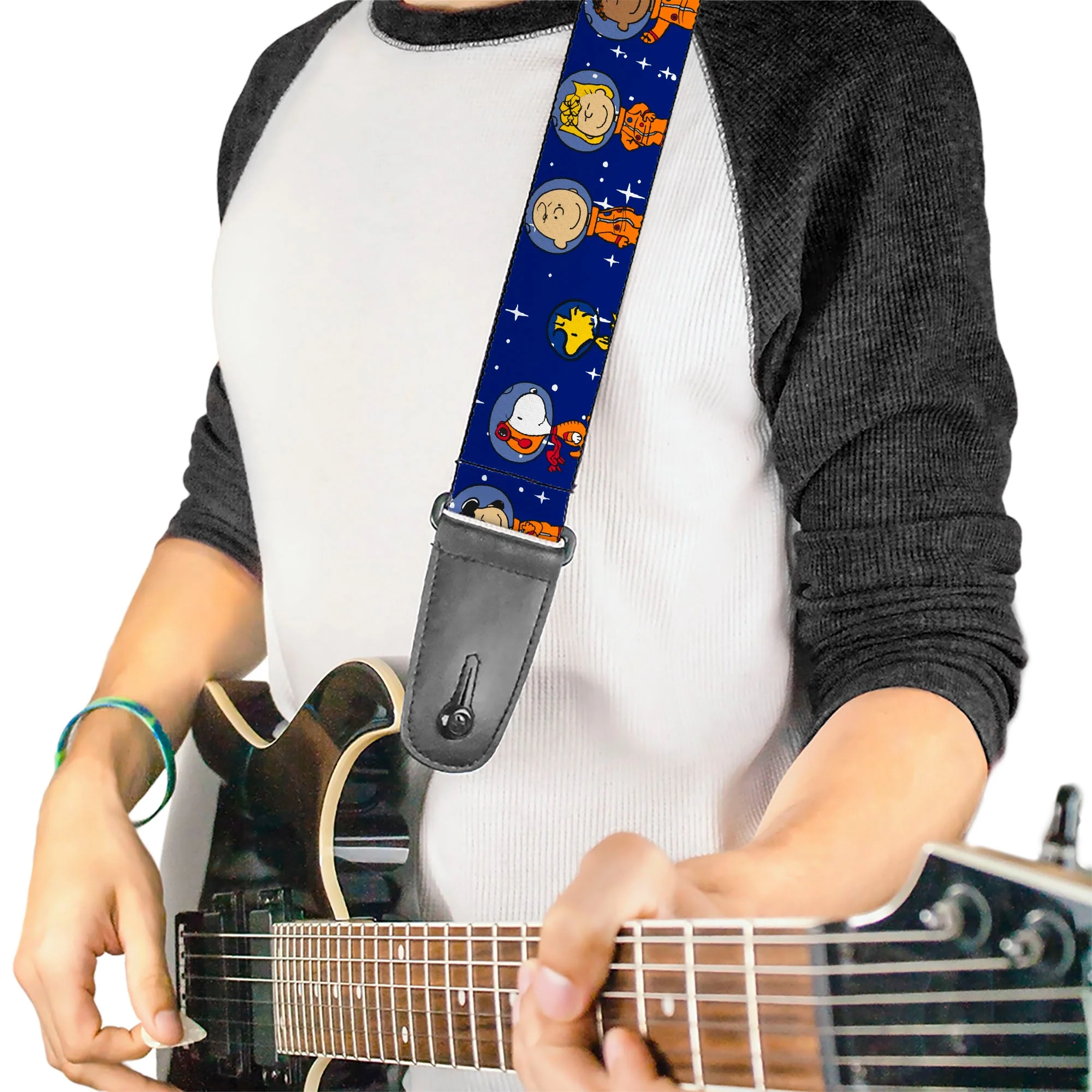 Guitar Strap - Peanuts Gang Astronauts Standing Poses Stars Blue/White - Image 2