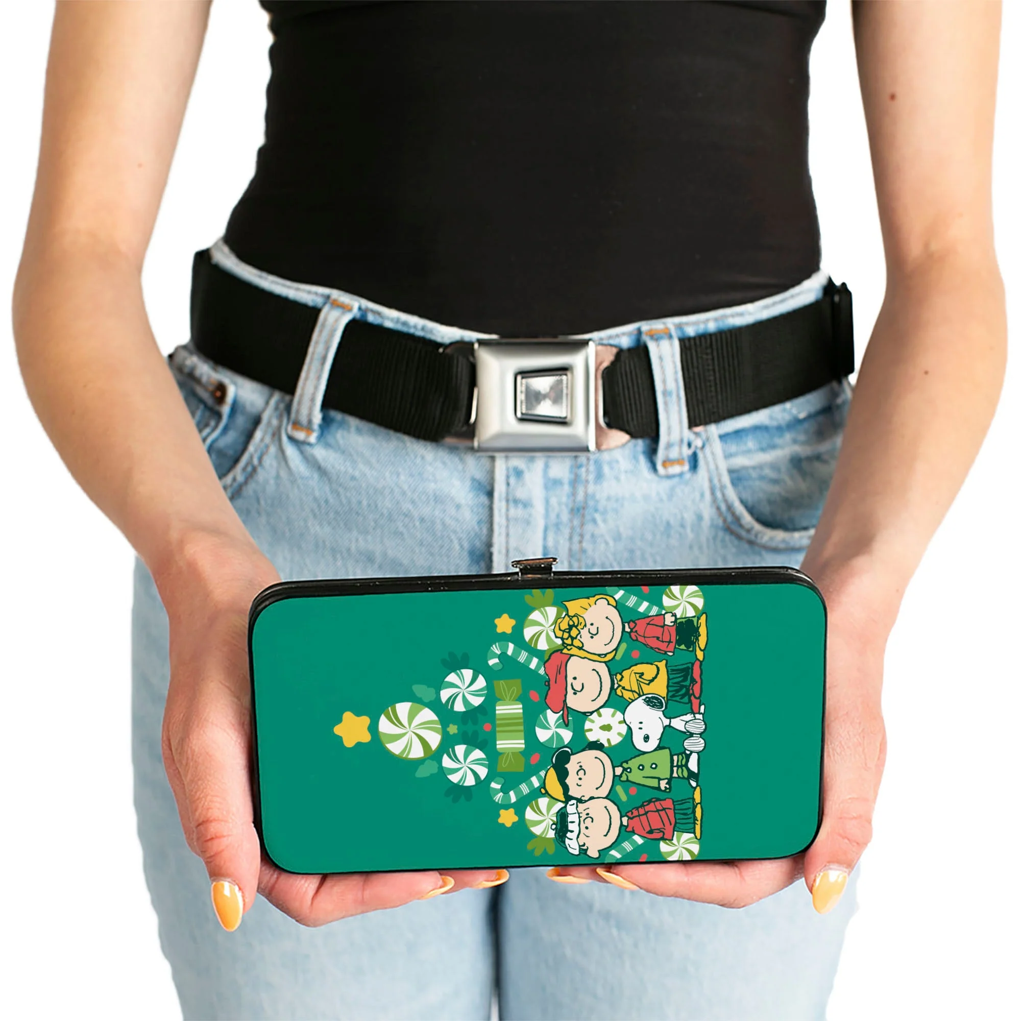 Hinged Wallet - Peanuts Holiday Christmas Tree Group Pose Greens - Image 3