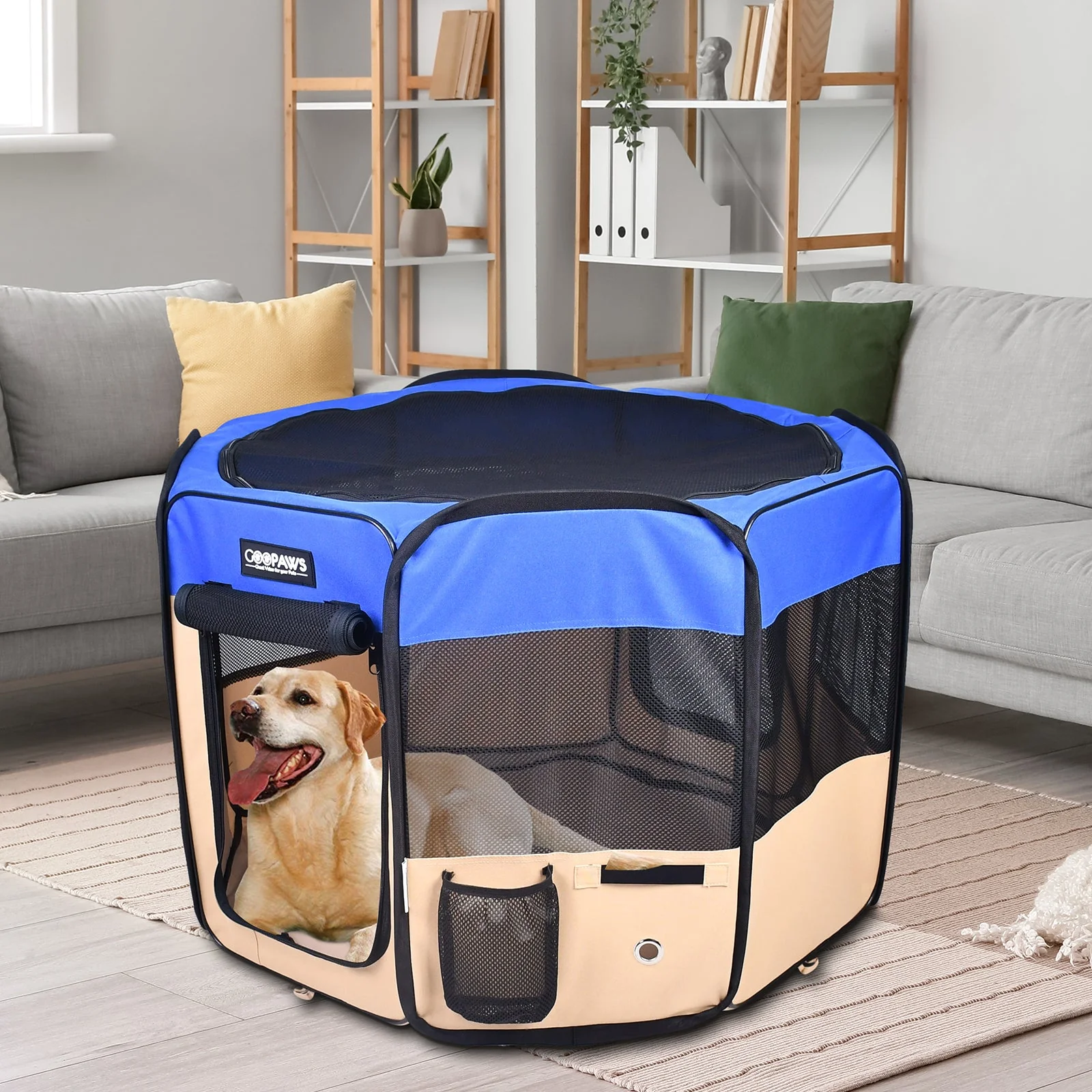 Jespet Soft-Sided Medium Dog Playpen, Blue 45'' - Image 6