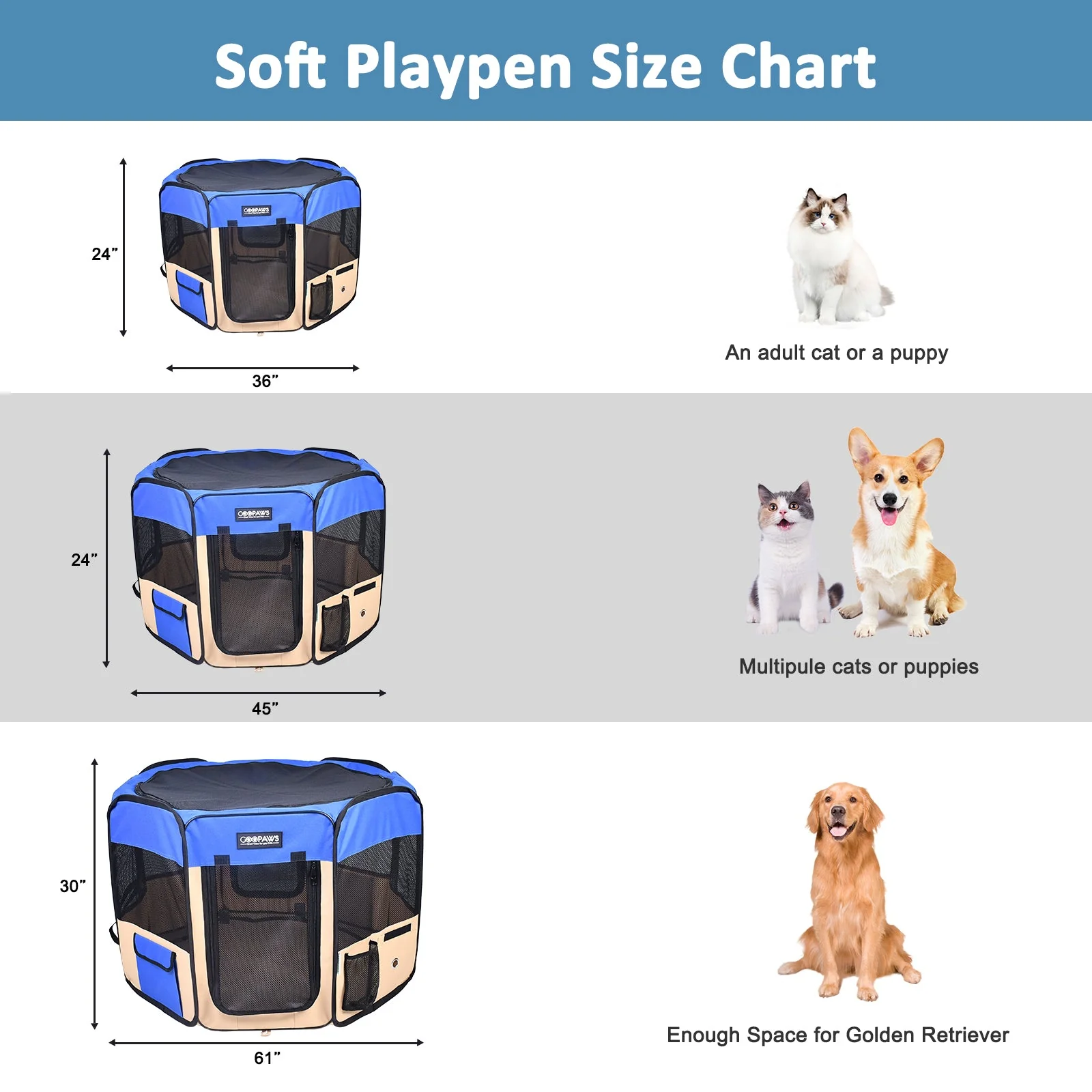 Jespet Soft-Sided Large Dog Playpen, Blue 61-in - Image 5