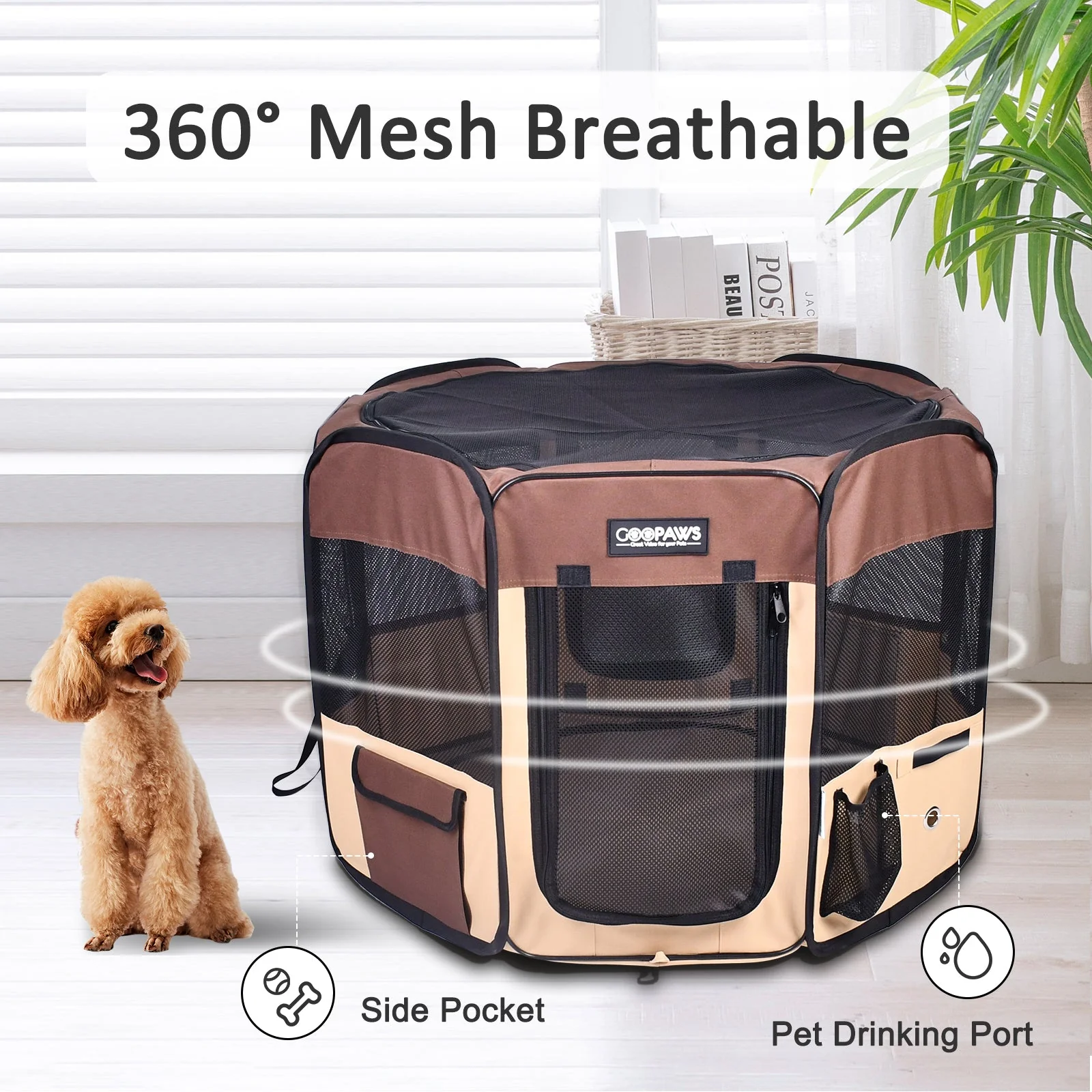 Jespet 2-Door Portable Soft-Sided Dog, Small Pet Exercise Playpen, Brown, 36'' - Image 4