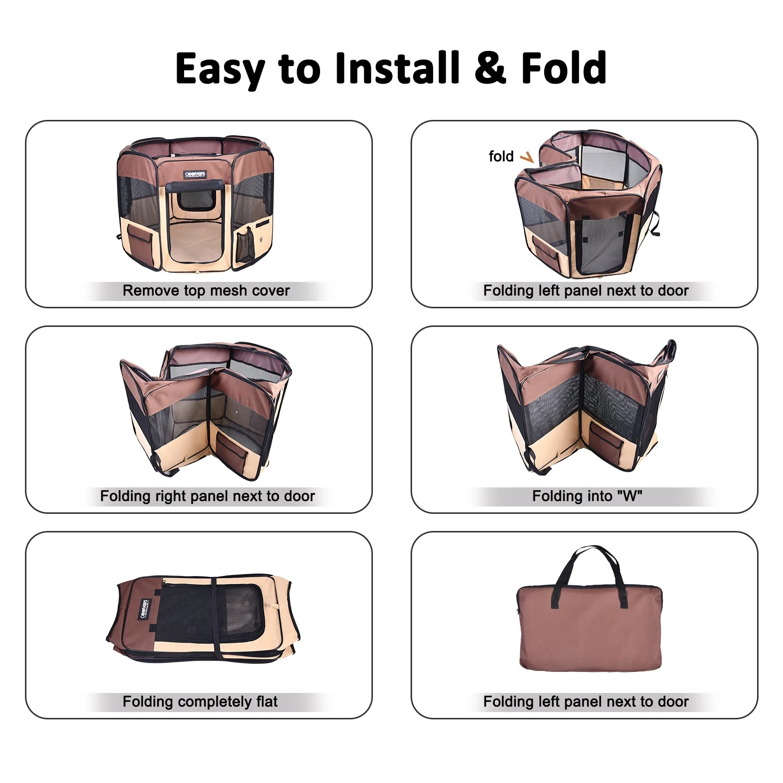 Jespet Soft-Sided Medium Dog Playpen, Brown 45'' - Image 3