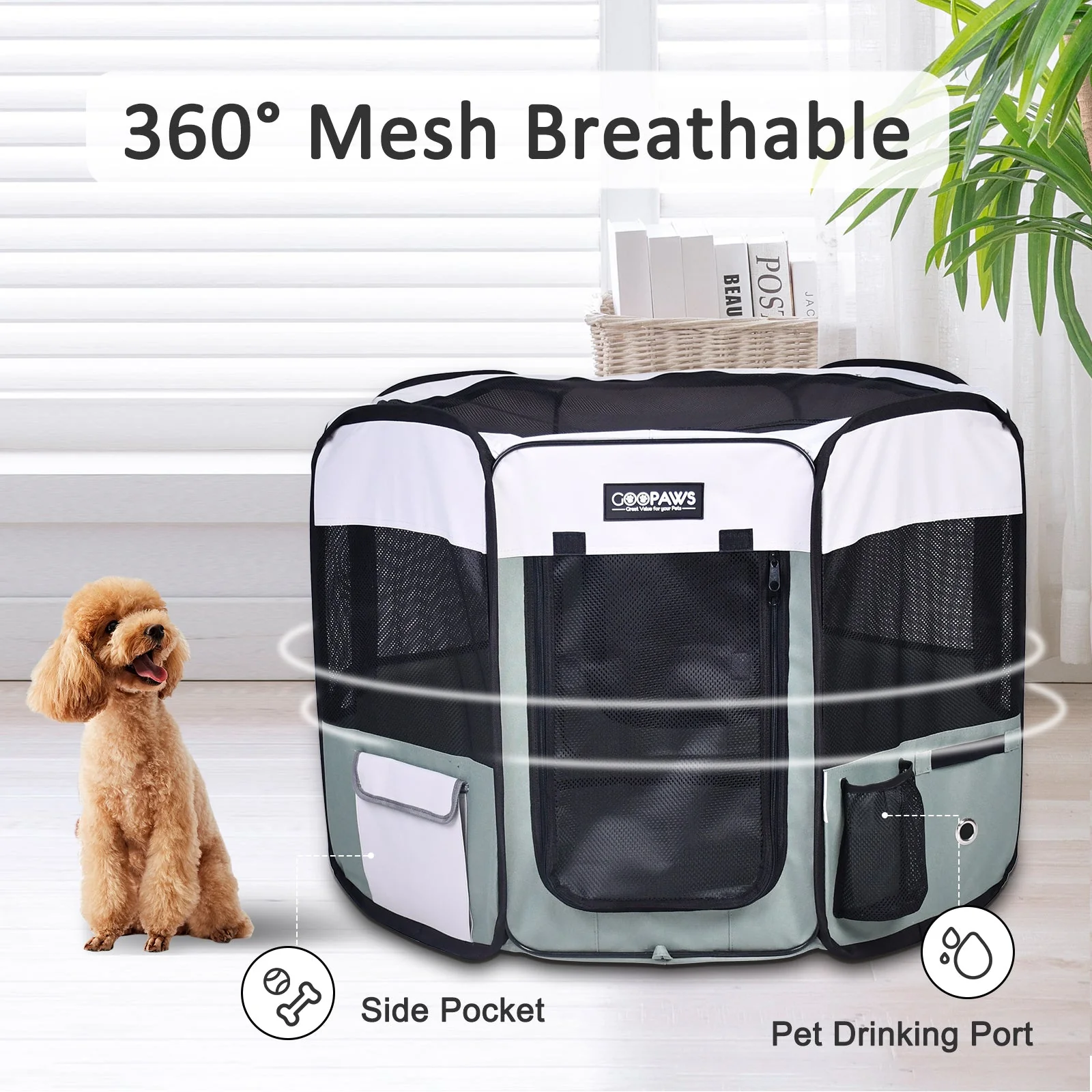 Jespet 2-Door Portable Soft-Sided Dog, Cat & Small Pet Exercise Playpen, Green, 36'' - Image 4