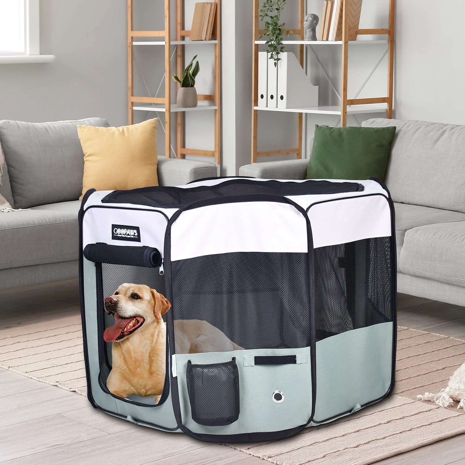 Jespet Soft-Sided Large Dog Playpen, Shale Green, 61-in - Image 6