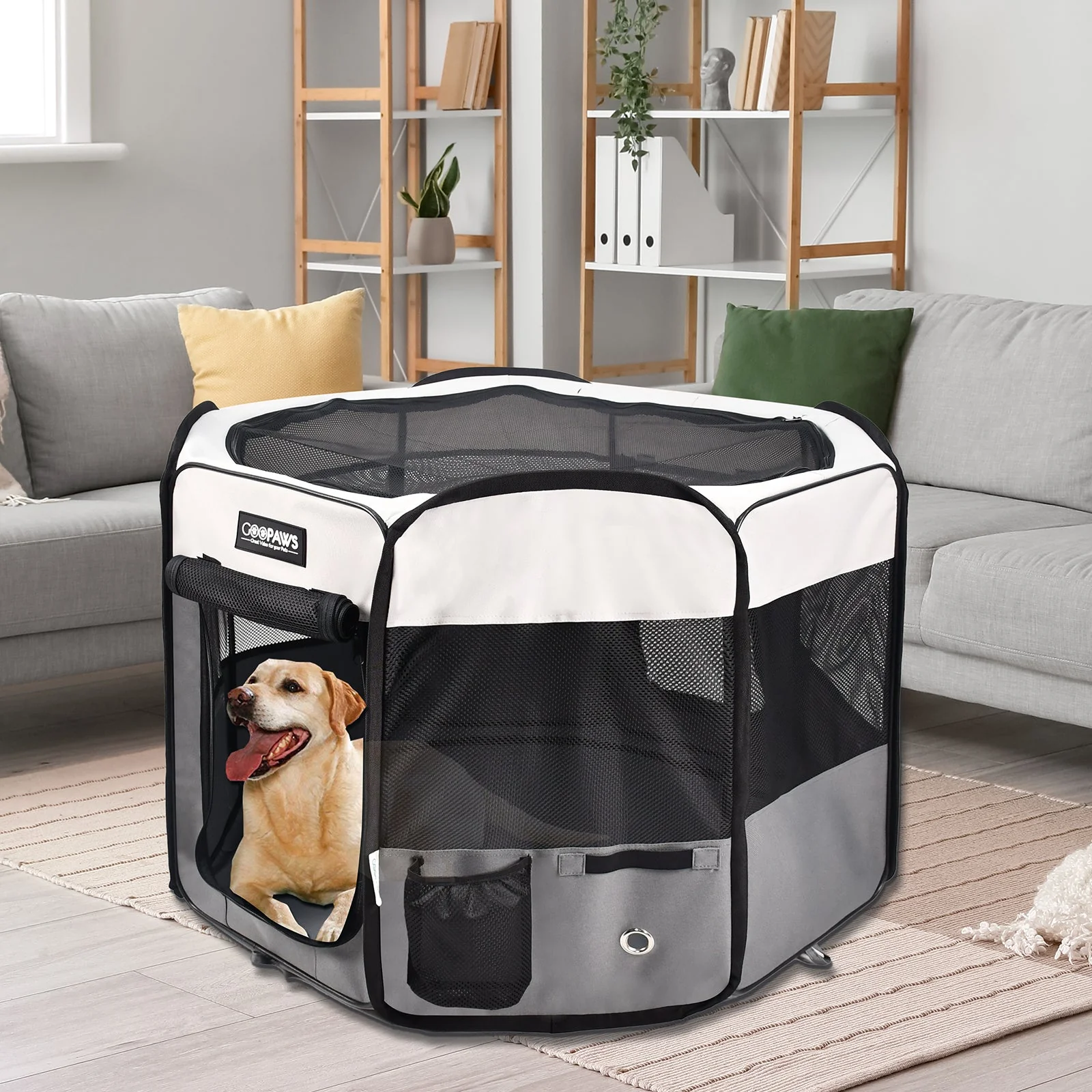 Jespet 2-Door Portable Soft-Sided Dog, Cat & Small Pet Exercise Playpen, Light Grey, 45'' - Image 6
