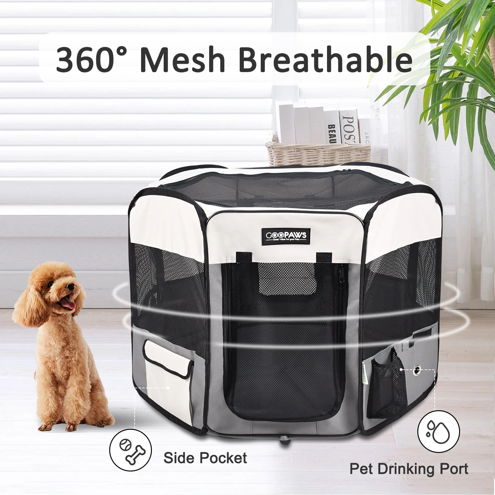 Jespet 2-Door Portable Soft-Sided Dog, Cat & Small Pet Exercise Playpen, Light Grey, 61'' - Image 3