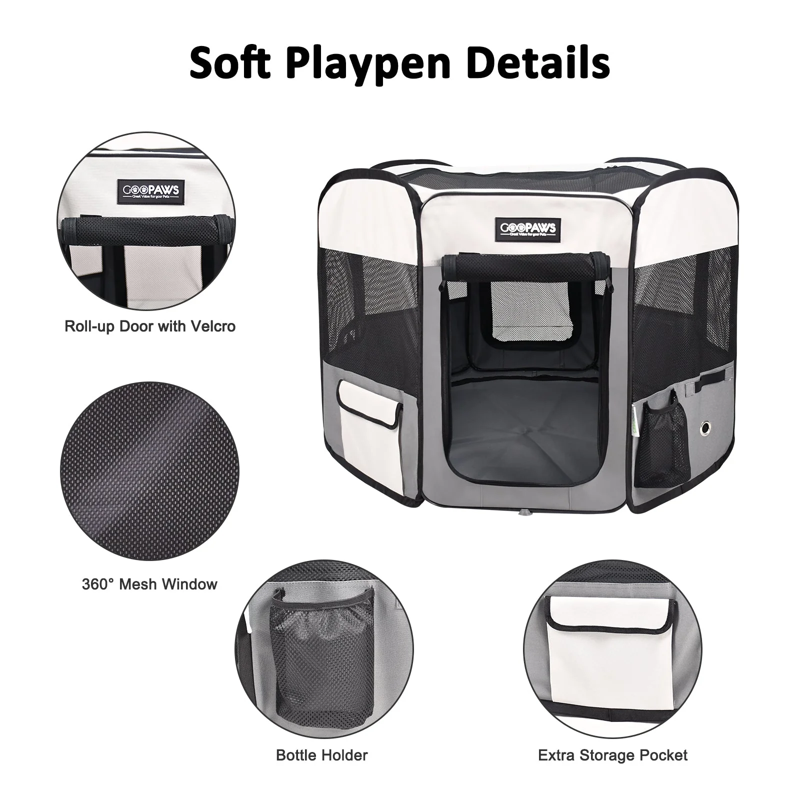 Jespet 2-Door Portable Soft-Sided Dog, Cat & Small Pet Exercise Playpen, Light Grey, 61'' - Image 4
