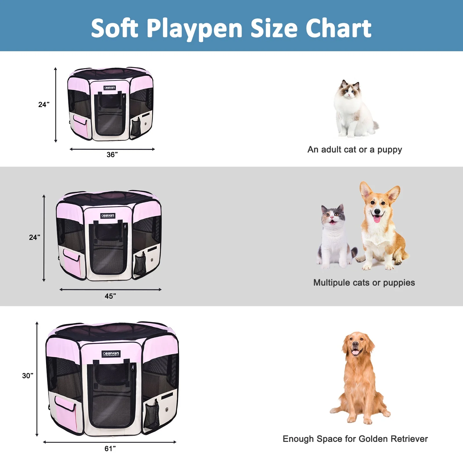 Jespet Soft-Sided Medium Dog Playpen, Pink 45'' - Image 5