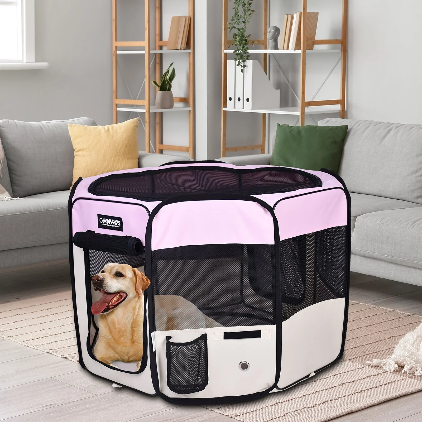 Jespet Soft-Sided Medium Dog Playpen, Pink 45'' - Image 6