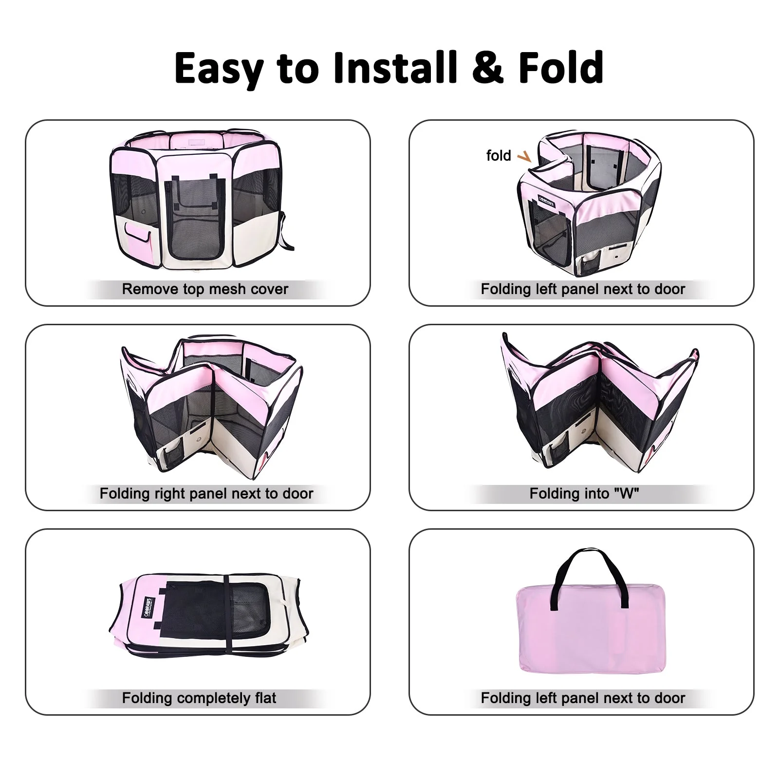 Jespet Soft-Sided Large Dog Playpen, Pink 61-in - Image 3