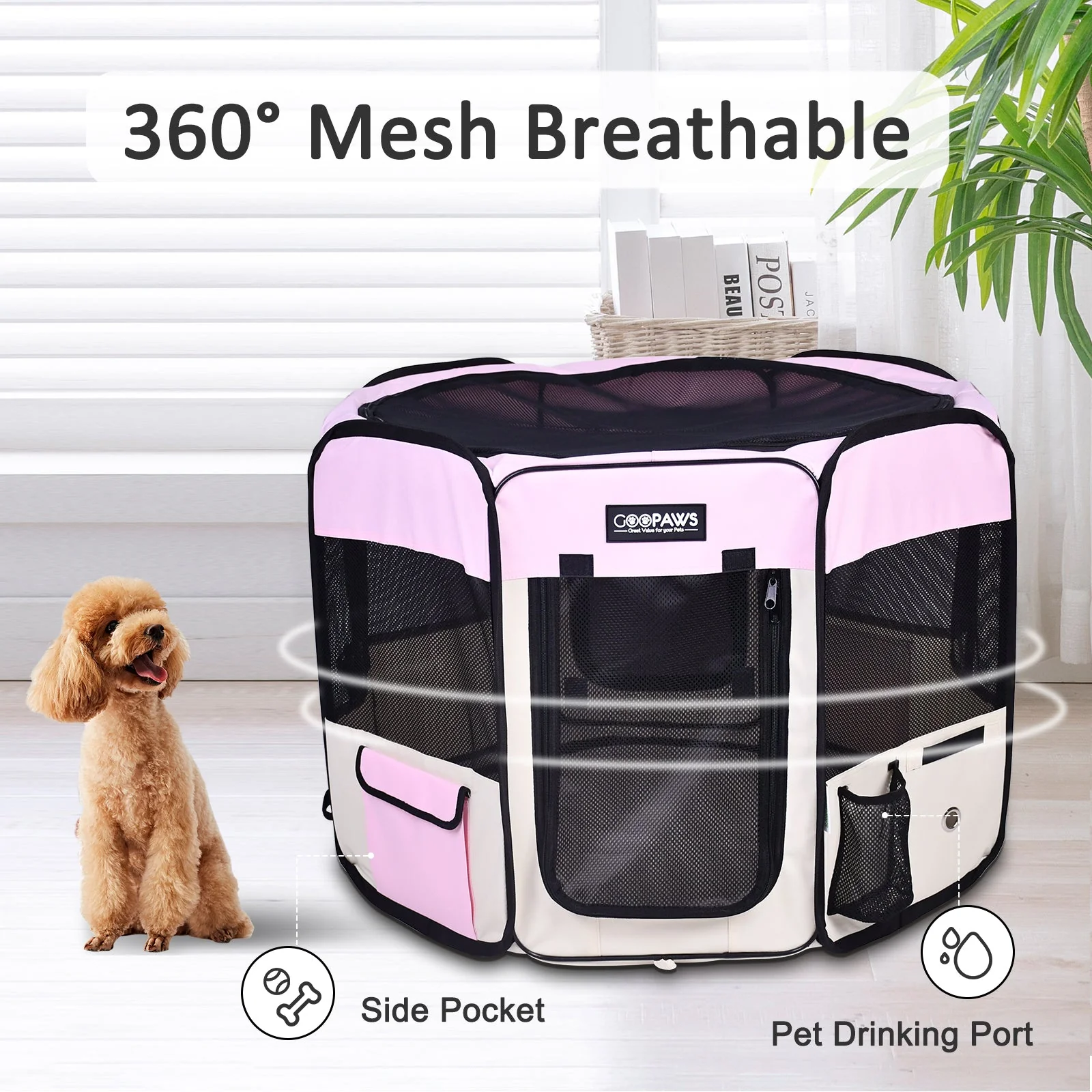 Jespet Soft-Sided Large Dog Playpen, Pink 61-in - Image 4