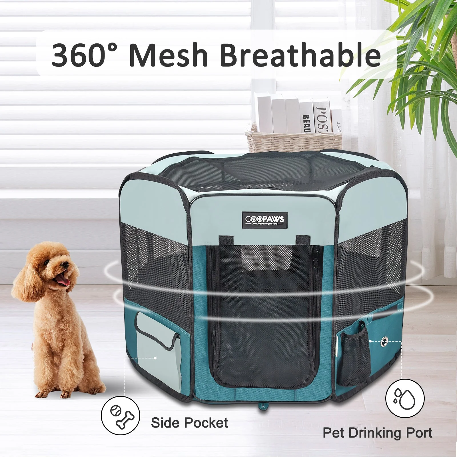 Jespet 2-Door Portable Soft-Sided Dog, Cat & Small Pet Exercise Playpen, Teal Blue, 61'' - Image 3