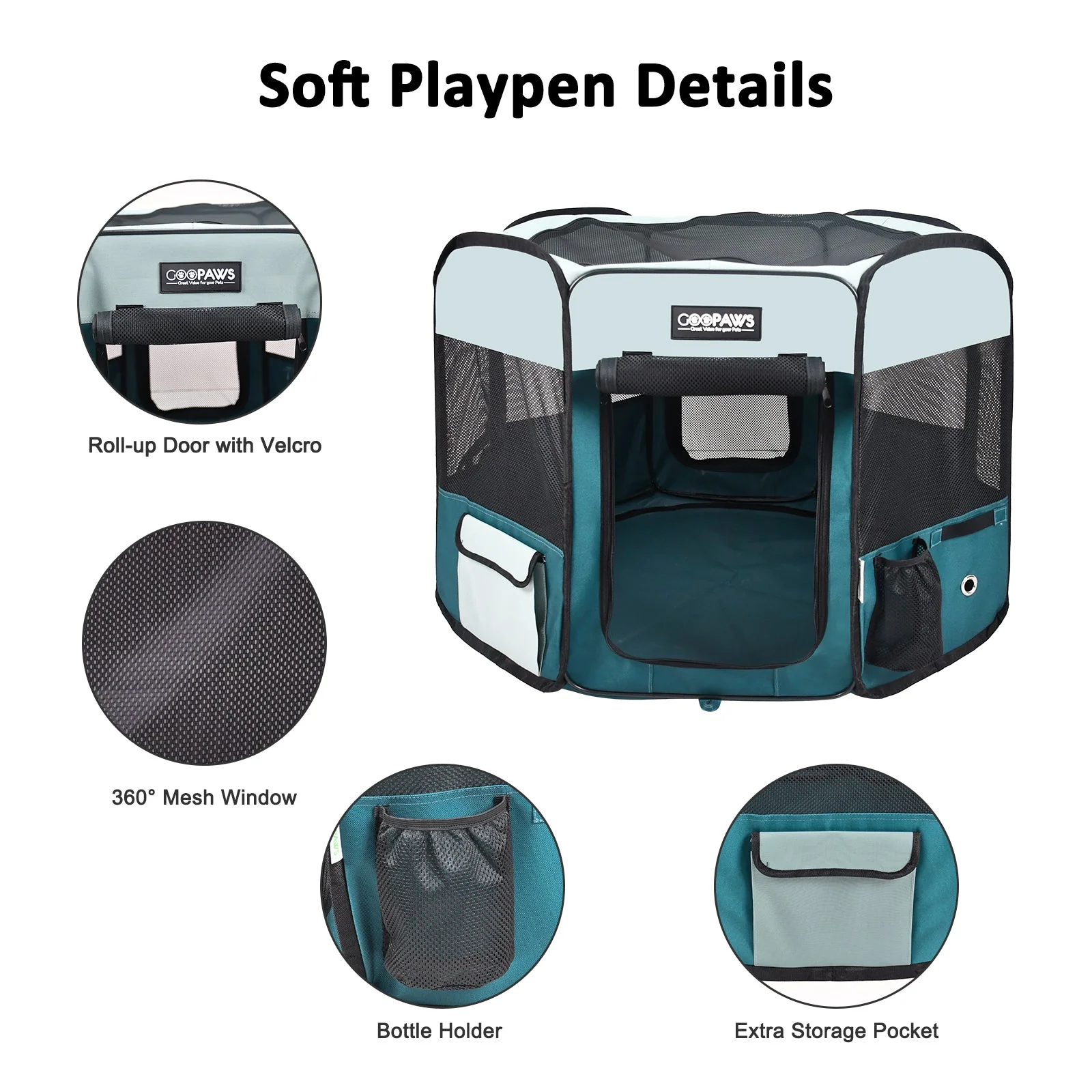 Jespet 2-Door Portable Soft-Sided Dog, Cat & Small Pet Exercise Playpen, Teal Blue, 61'' - Image 4