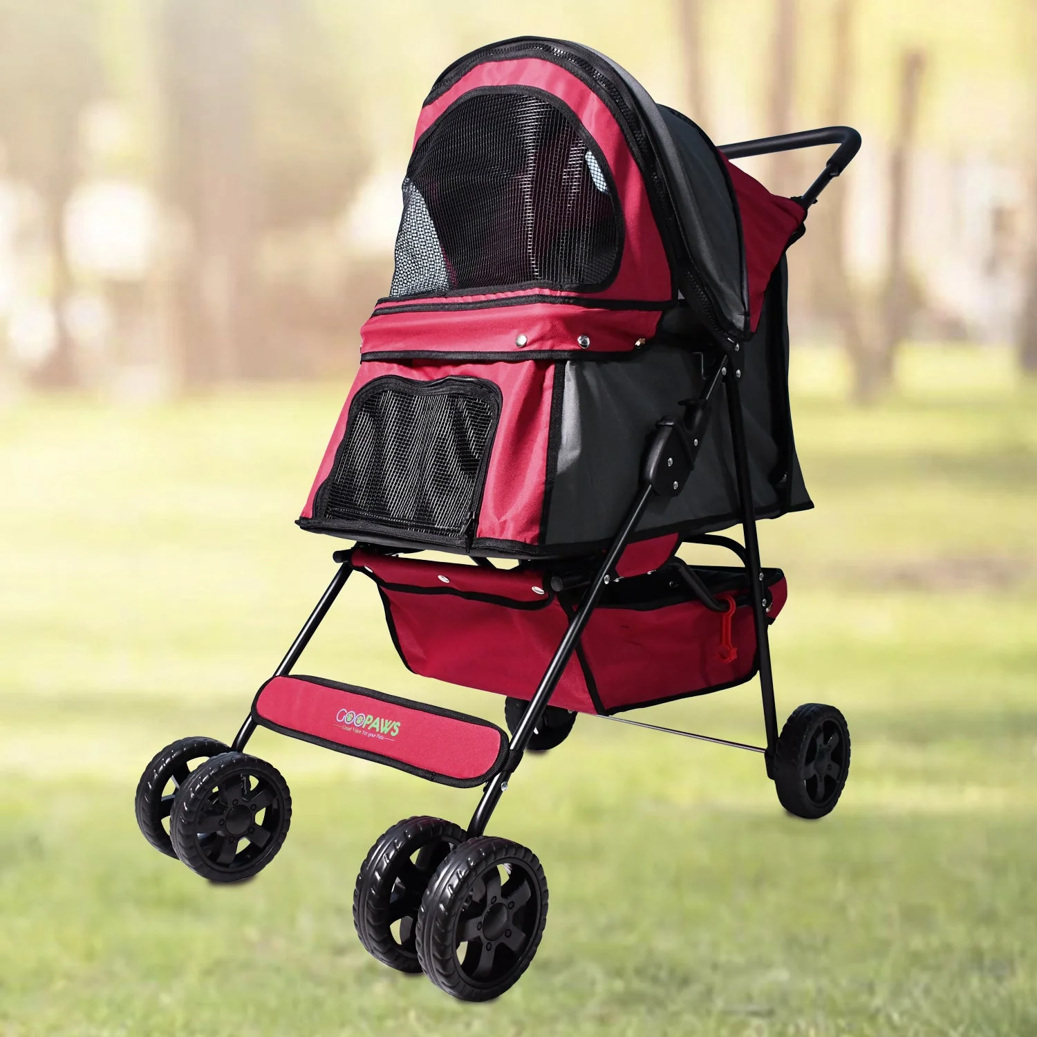Jespet 4-Wheel Promenade Pet Stroller for Small Dogs Cats, Maroon, 36'' - Image 7