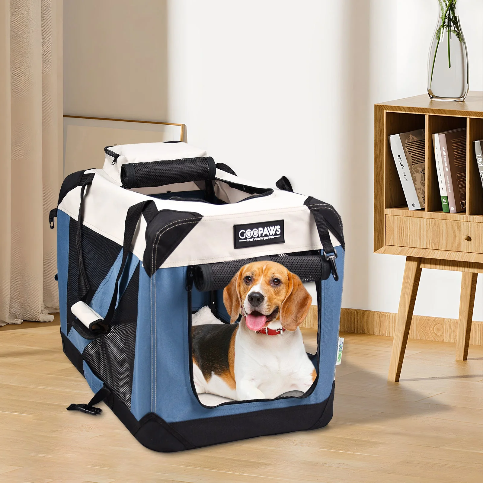 Jespet & GOOPAWS Indoor & Outdoor 3-Door Collapsible Soft-Sided Dog, Cat & Small Pet Crate, Lake Blue, 24'' - Image 6