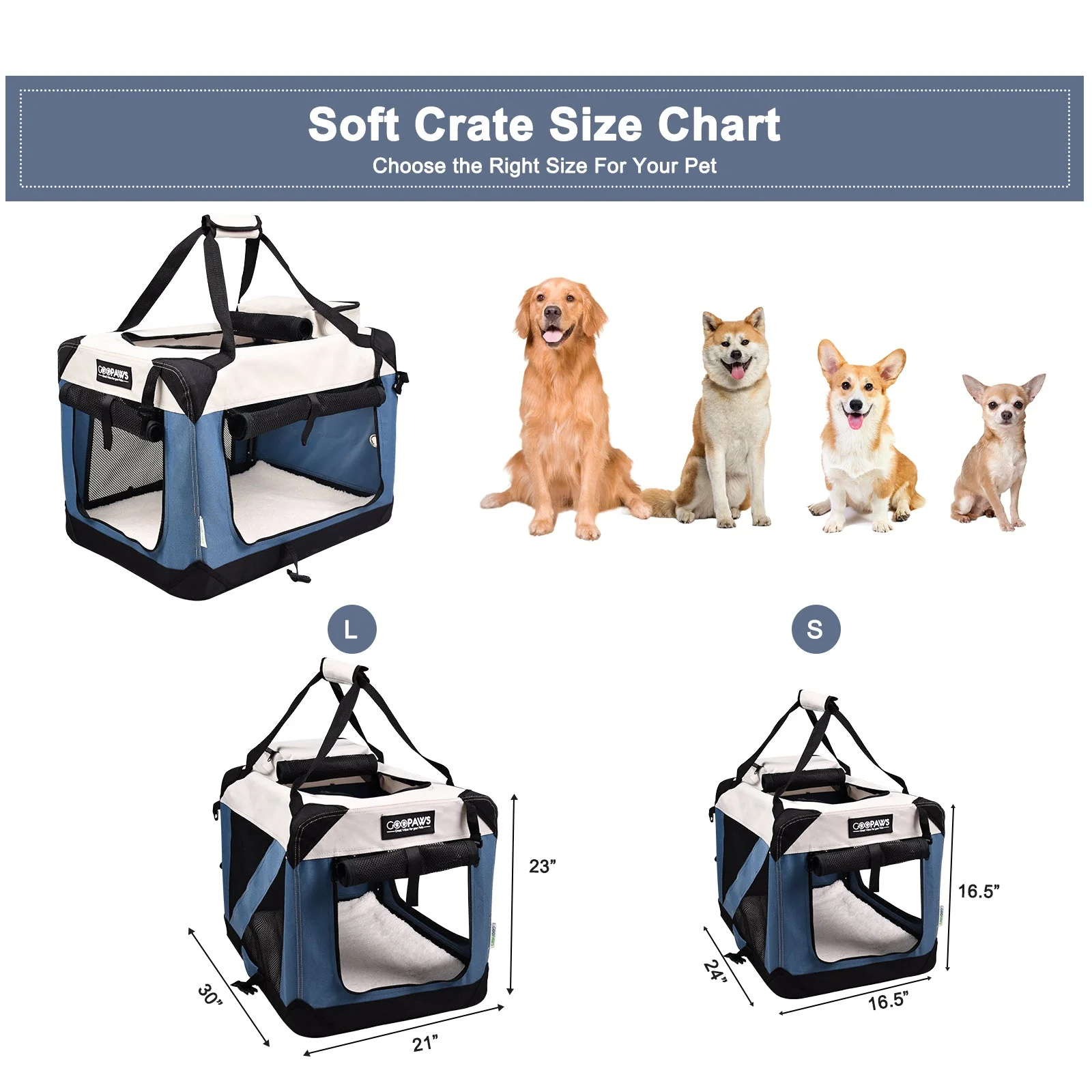 Jespet & GOOPAWS 3-Door Collapsible Soft-Sided Crate, Lake Blue, Medium 30'' - Image 3